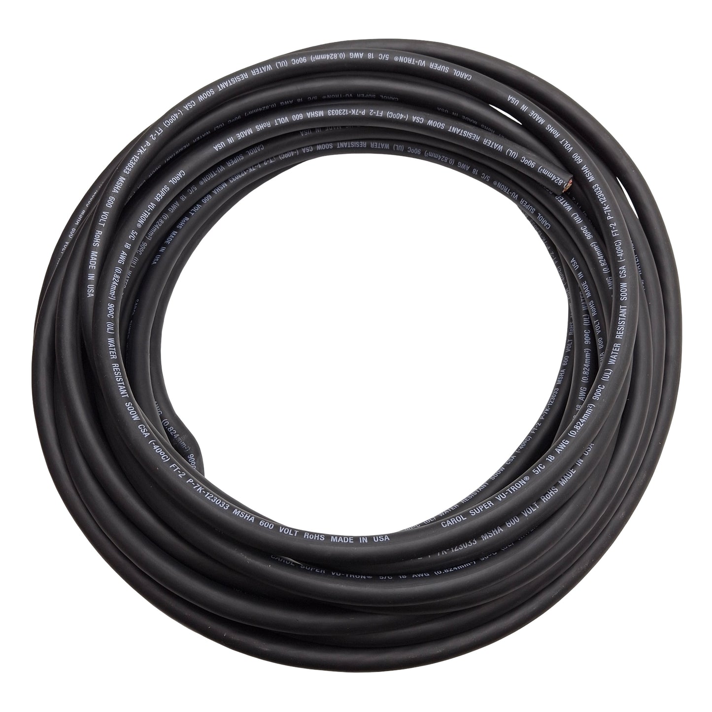 New Carol 09805.99.01 Super Vu-Tron Portable Cord, 18AWG, 5C, SOOW, 600V, 40ft