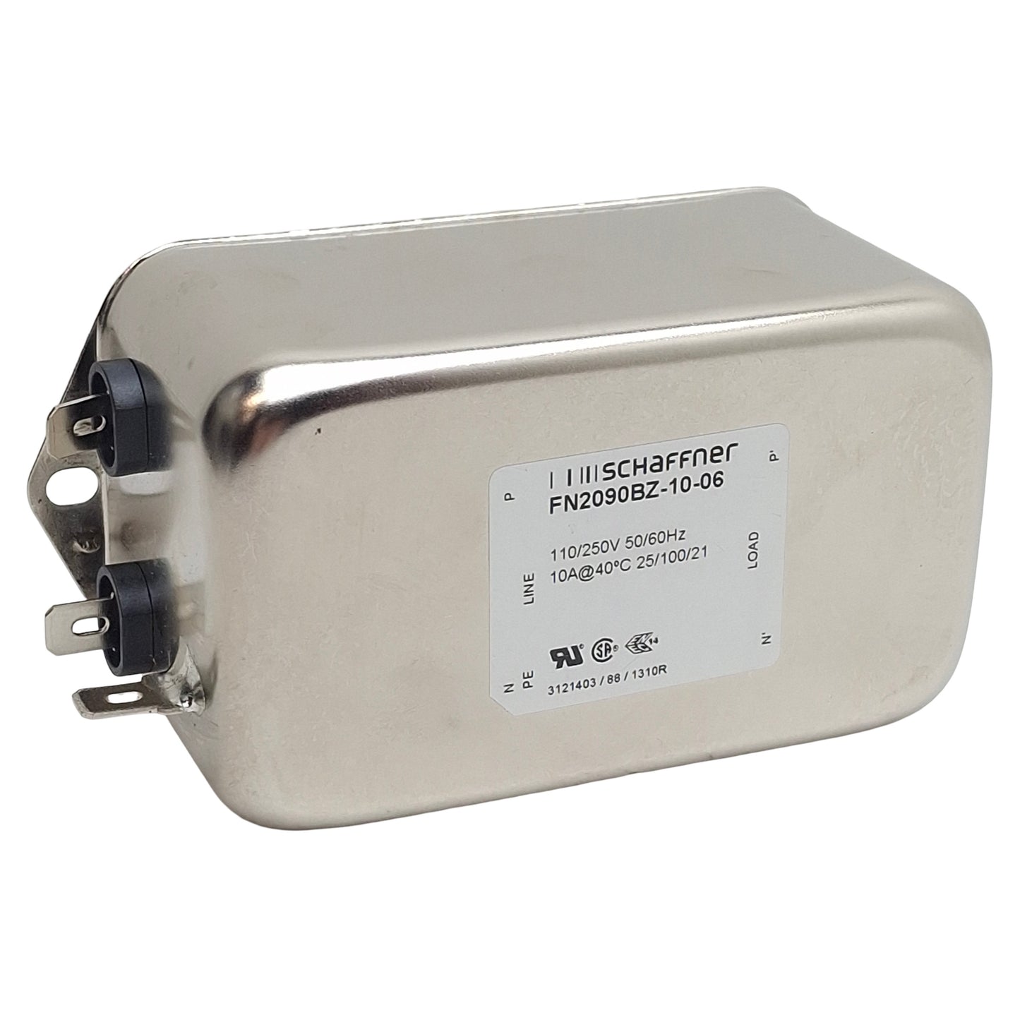 New – Open box Schaffner FN2090BZ-10-06 Power Line Filter 1-Phase, 10A, 110/250VAC, Spade 0.25"
