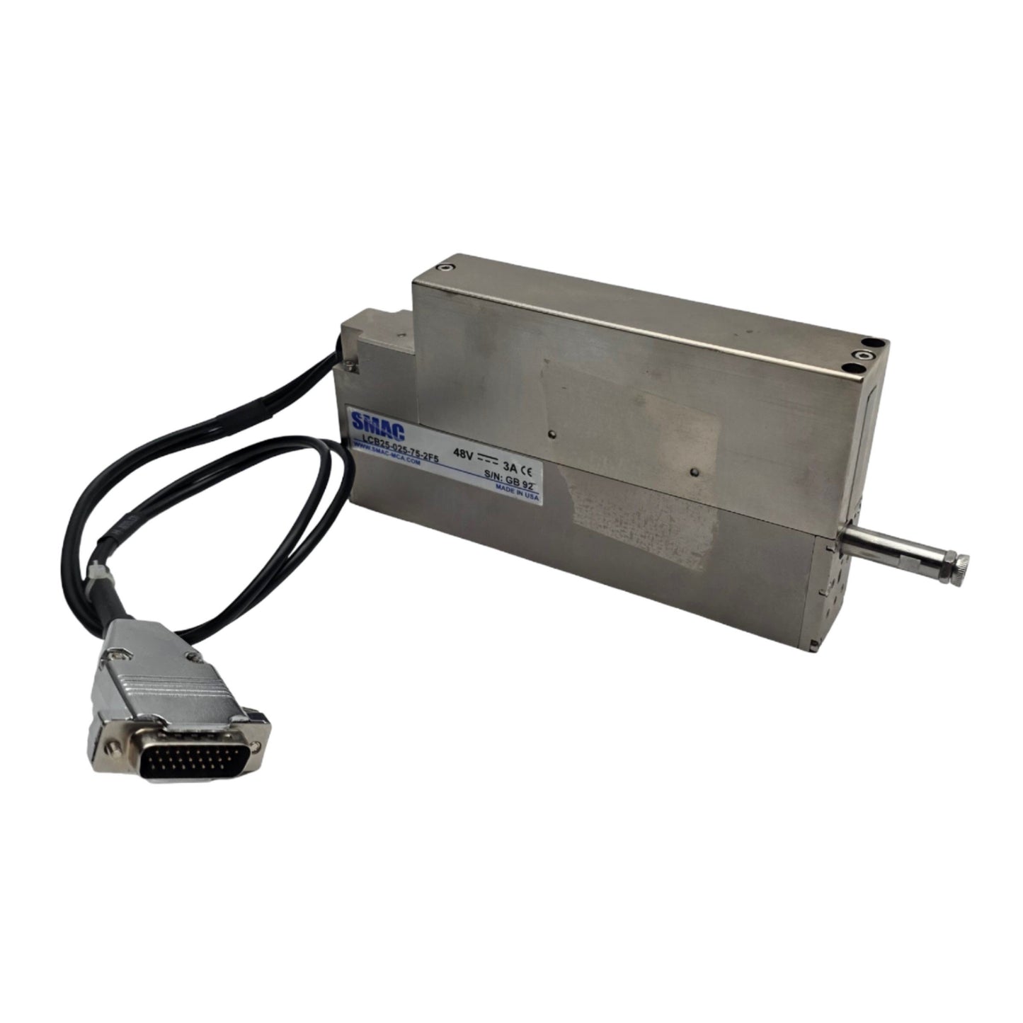 Used SMAC LCB25-025-75-2F5 Moving Coil Linear Actuator 25mm Stroke, 40N Max, 48VDC