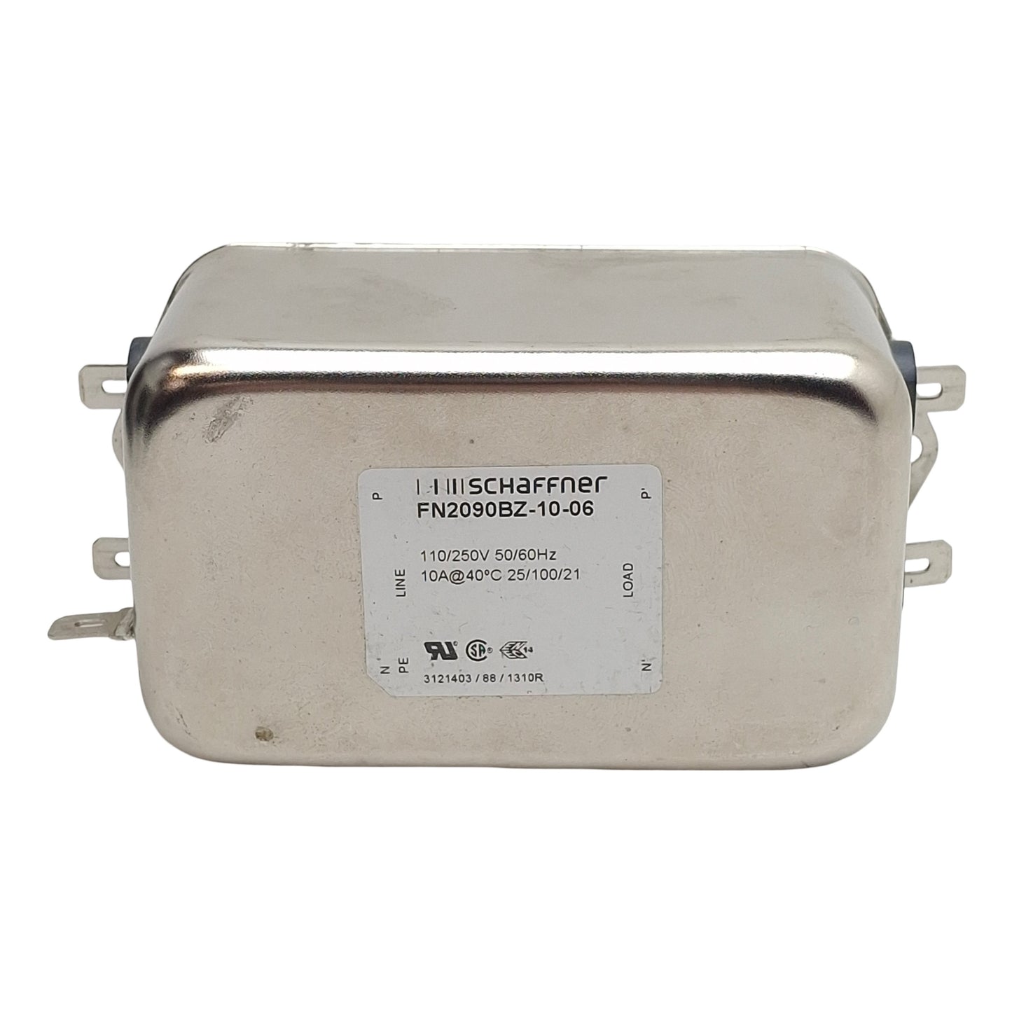 Used Schaffner FN2090BZ-10-06 Power Line Filter, 1-Phase, 10A 110/250VAC, Spade 0.25"