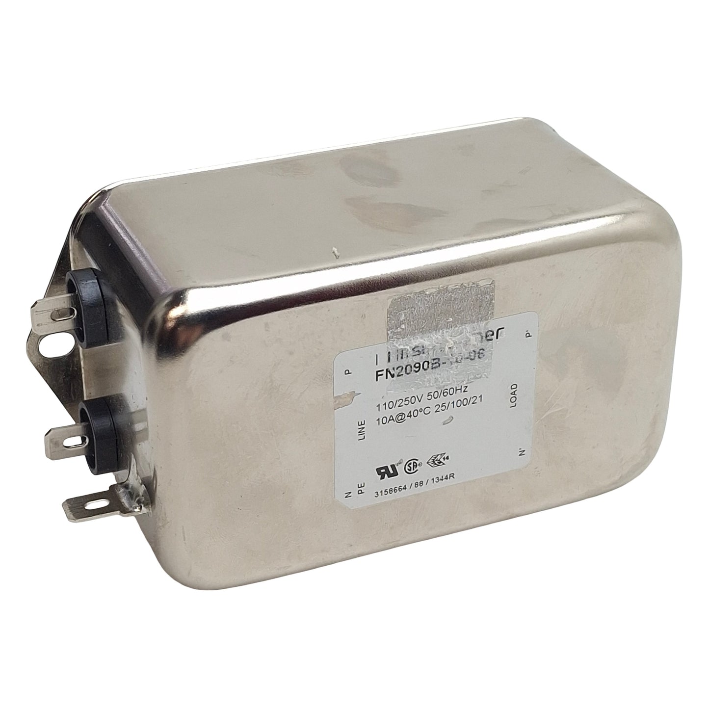 Used Schaffner FN2090B-10-06 Power Line Filter, 1-Phase, 10A 110/250VAC, Spade 0.25in