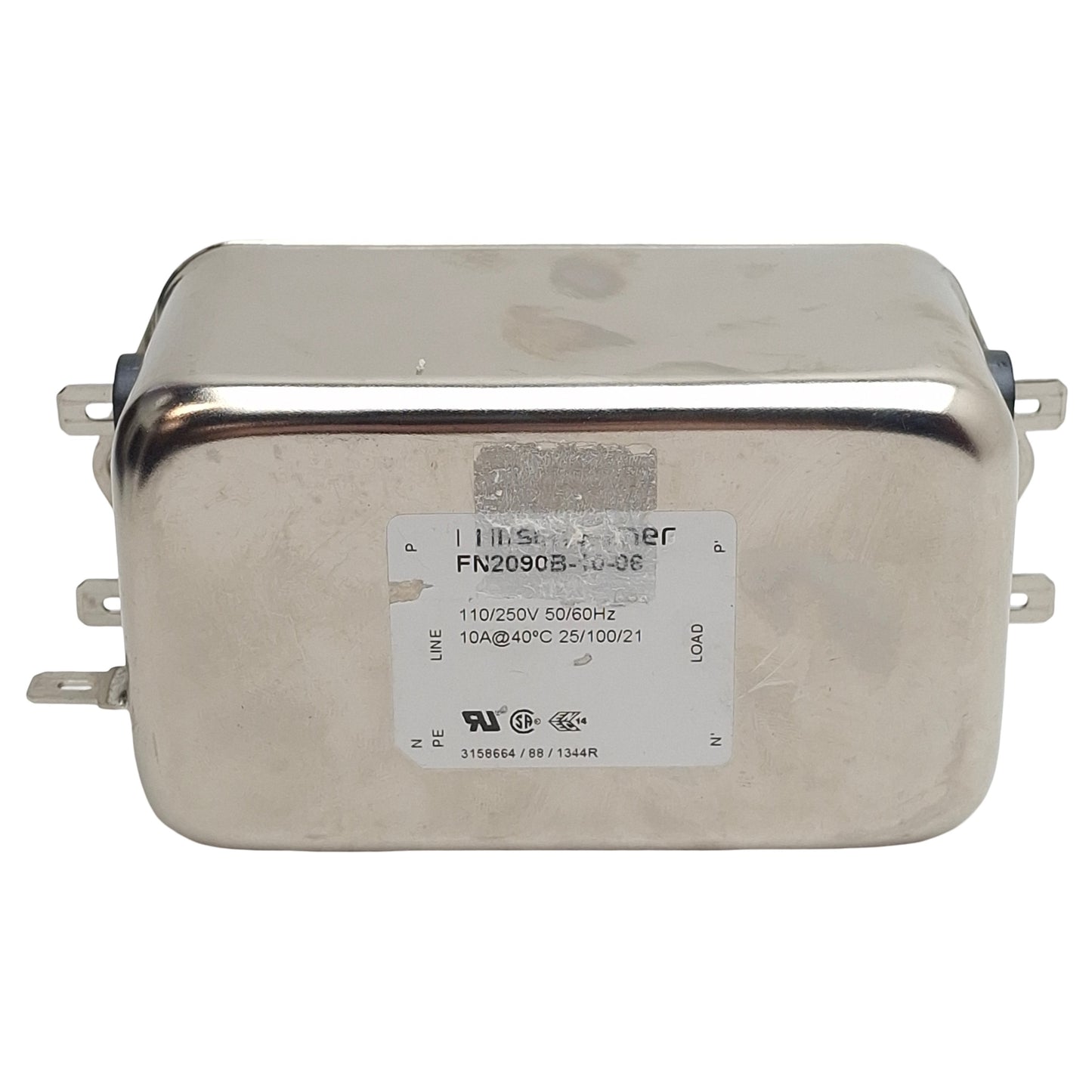 Used Schaffner FN2090B-10-06 Power Line Filter, 1-Phase, 10A 110/250VAC, Spade 0.25in
