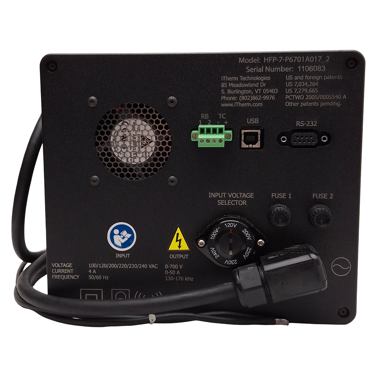 Used iTherm HFP-7-P6701A017_2 RF Generator, 130-170kHz, 0-700V, 0-50A, RS-232, USB-B