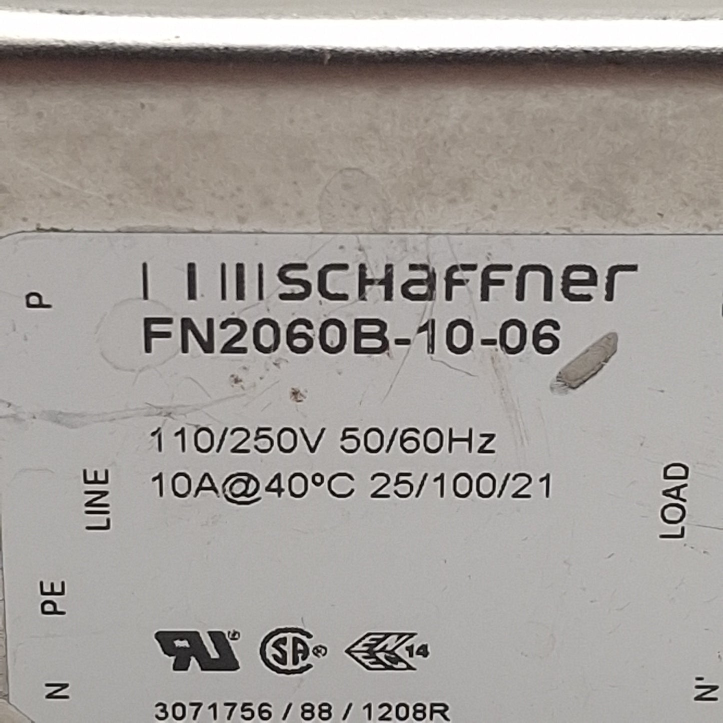 Used Lot of 2 Schaffner FN2030B-10-06 Power Line Filter, 1-Phase, 10A, 110/250VAC