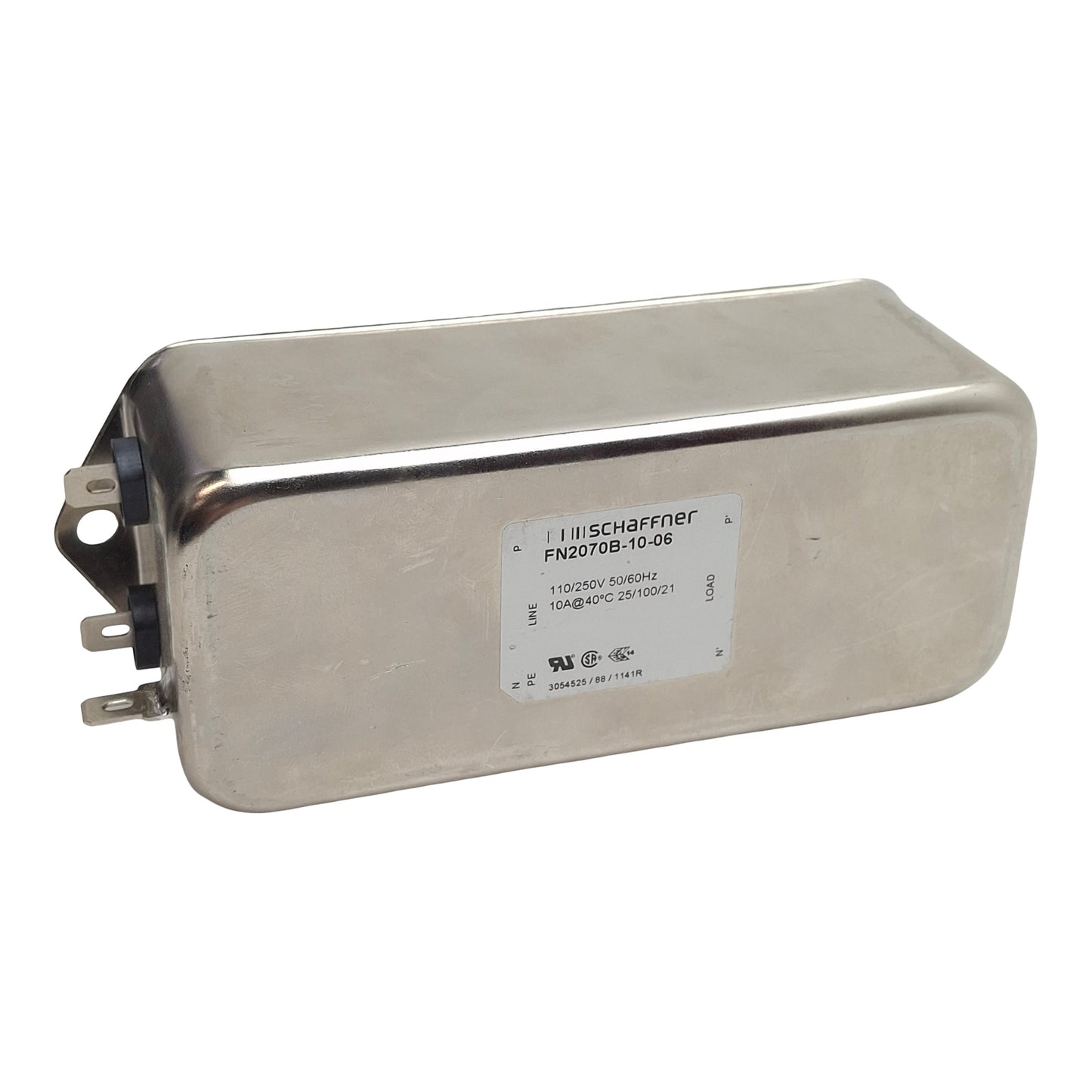 Used Schaffner FN2070B-10-06 Power Line Filter, 1-Phase, 10A, 110/250VAC, Spade 0.25"
