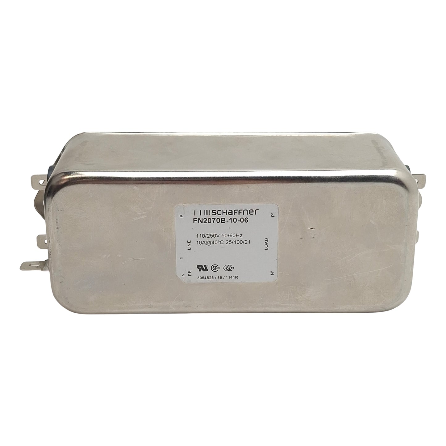 Used Schaffner FN2070B-10-06 Power Line Filter, 1-Phase, 10A, 110/250VAC, Spade 0.25"