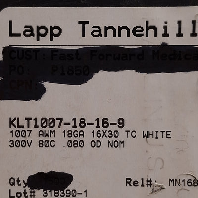 New LAPP KLT1007-18-16-9 White Hook-Up/Lead Wire, 18AWG, 16 Strand, 300V, 750ft