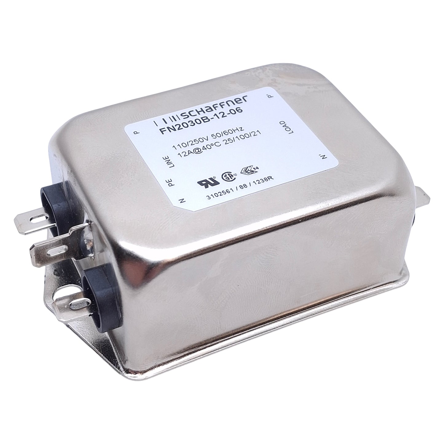 New – Open box Schaffner FN2030B-12-06 Power Line Filter 1-Phase, 30A, 250VAC/DC, Spade 0.25"