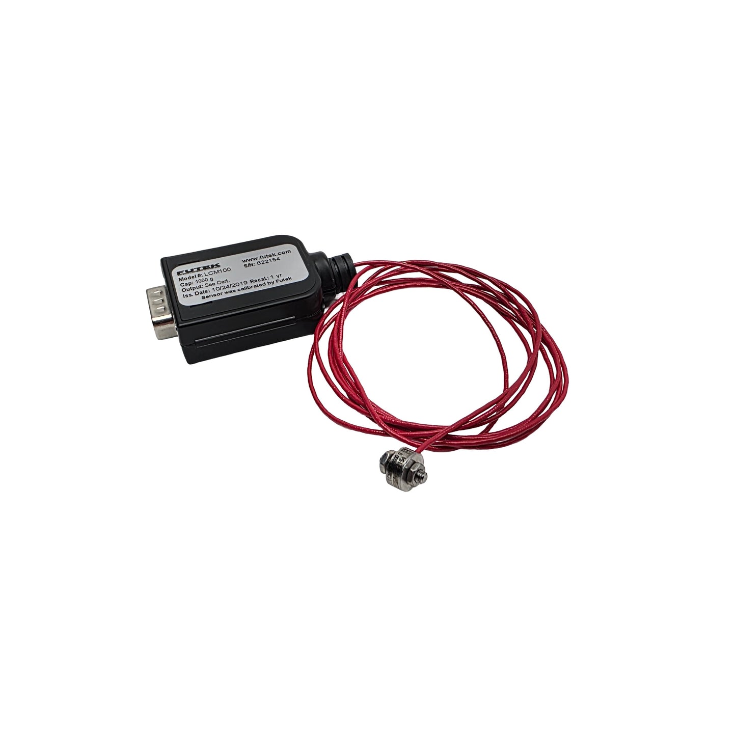Used Futek LCM100 Miniature In Line Load Cell 1000g Capacity 10VAC/DC, 1mV/V, 2x M3