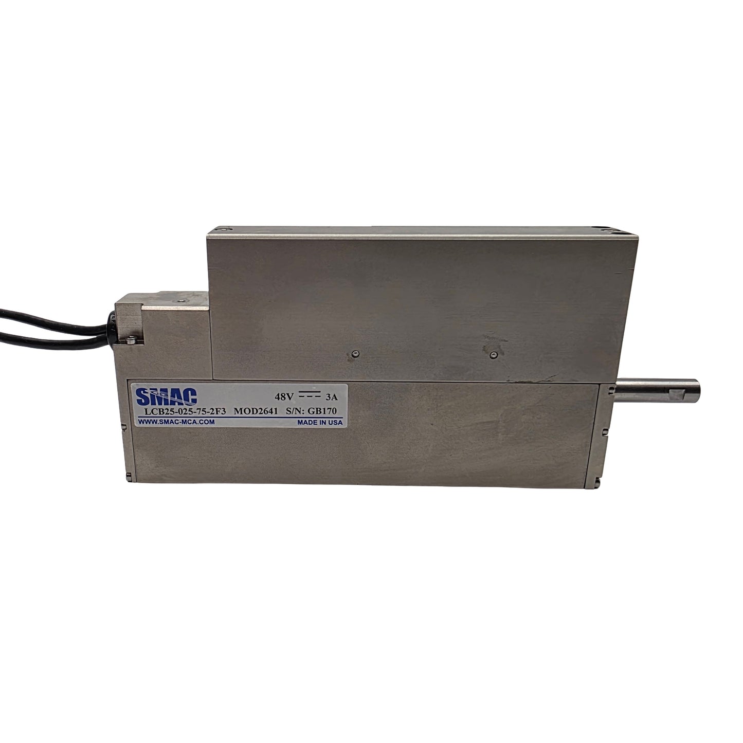 Used SMAC LCB25-025-75-2F3 Moving Coil Linear Actuator 25mm Stroke, 40N Max, 48VDC