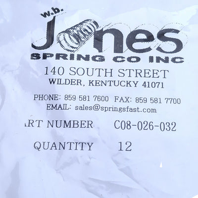 New Lot of 12 WB Jones C08-026-032 Compression Spring ø0.24in OD, ø0.18in ID, 1in