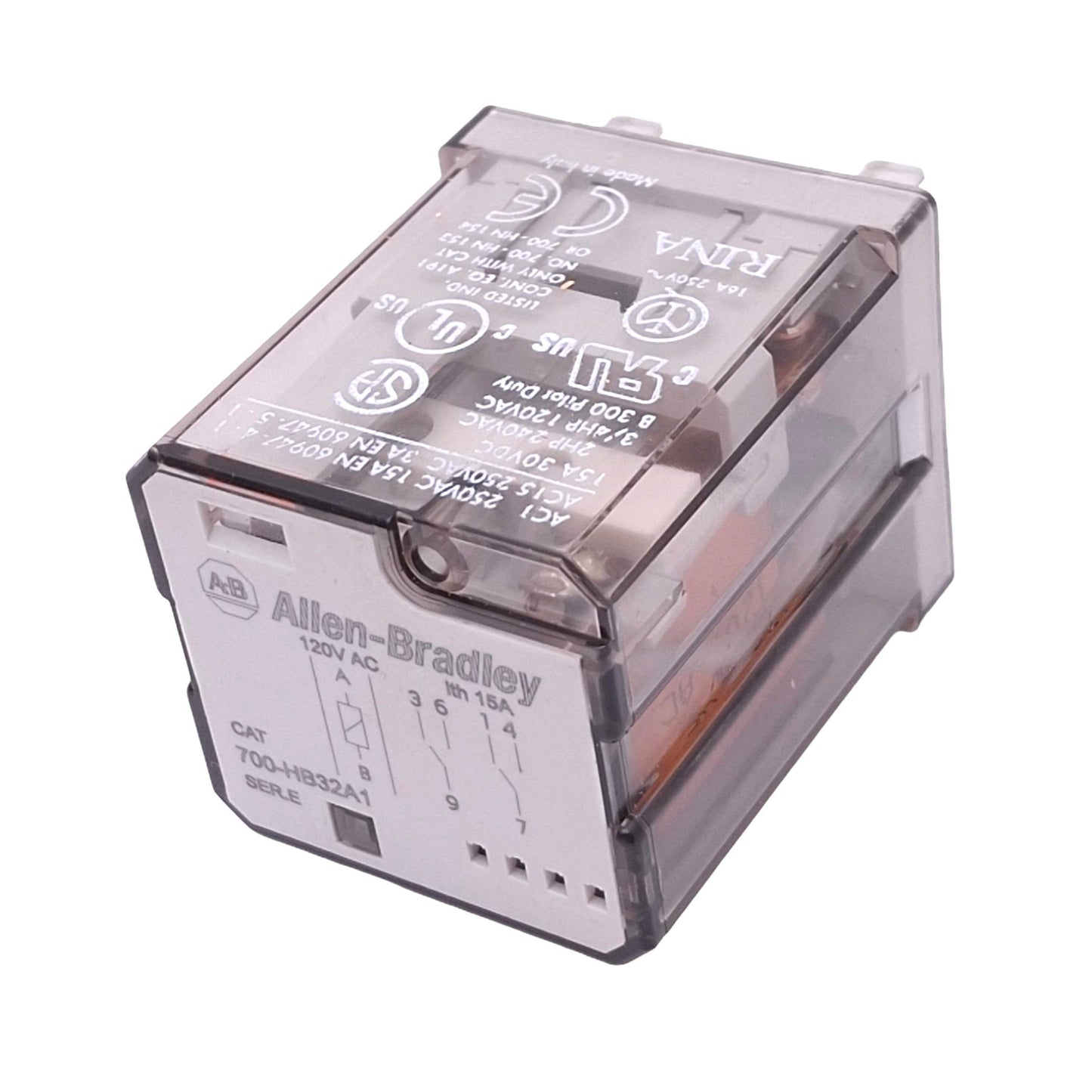 Used Allen Bradley 700-HB32A1 Relay, DPDT 8-Pin, 15A 30VDC Max, 120VAC Coil