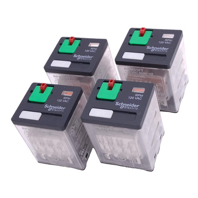 New Lot of 4 Schneider Electric RPM31F7 Zelio Relays, 11-Pin, 15A Max, 120VAC Coil