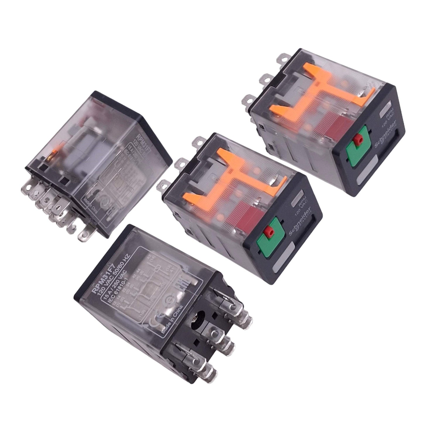 New Lot of 4 Schneider Electric RPM31F7 Zelio Relays, 11-Pin, 15A Max, 120VAC Coil
