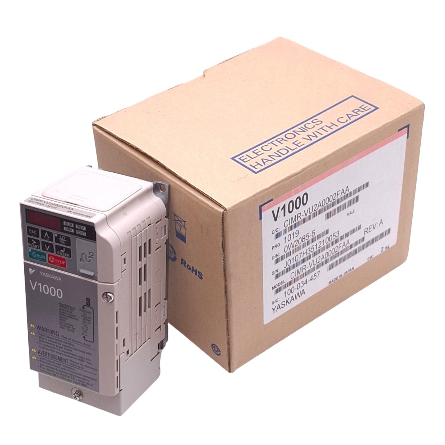 New Yaskawa CIMR-VU2A0002FAA Variable Frequency Drive, 3ph 0-240VAC 0-400Hz, 1/4HP