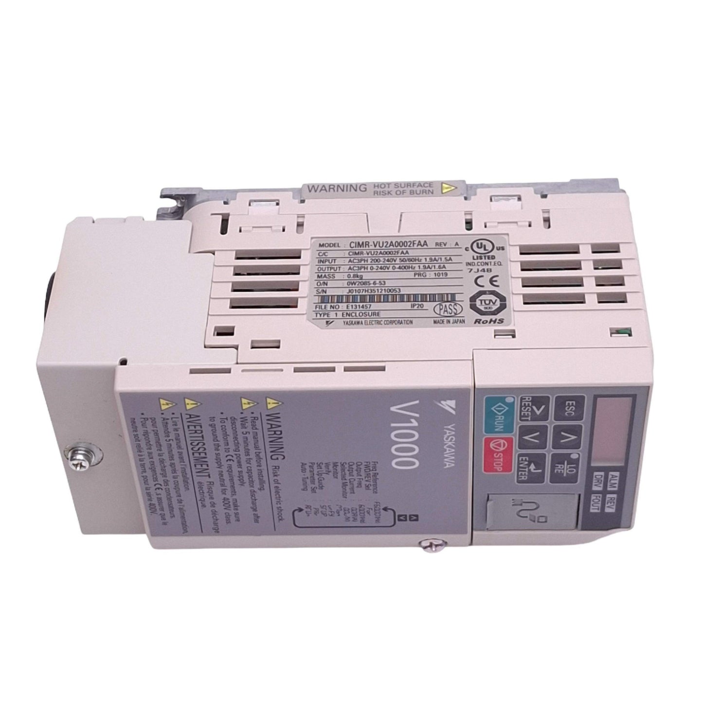 New Yaskawa CIMR-VU2A0002FAA Variable Frequency Drive, 3ph 0-240VAC 0-400Hz, 1/4HP