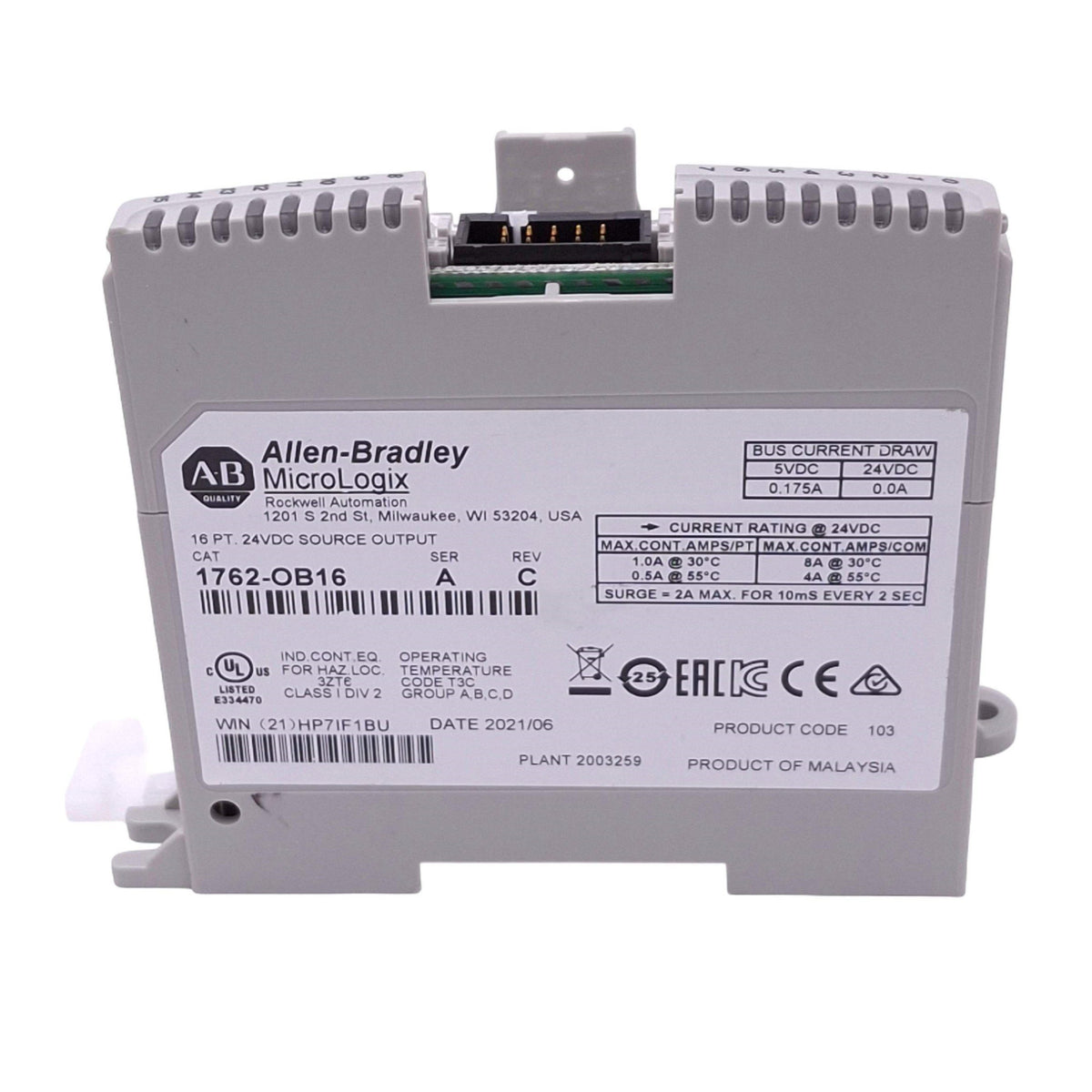 Used Allen Bradley 1762-OB16 MicroLogix1200 DC Output Module, 16-Point, 24VDC Out