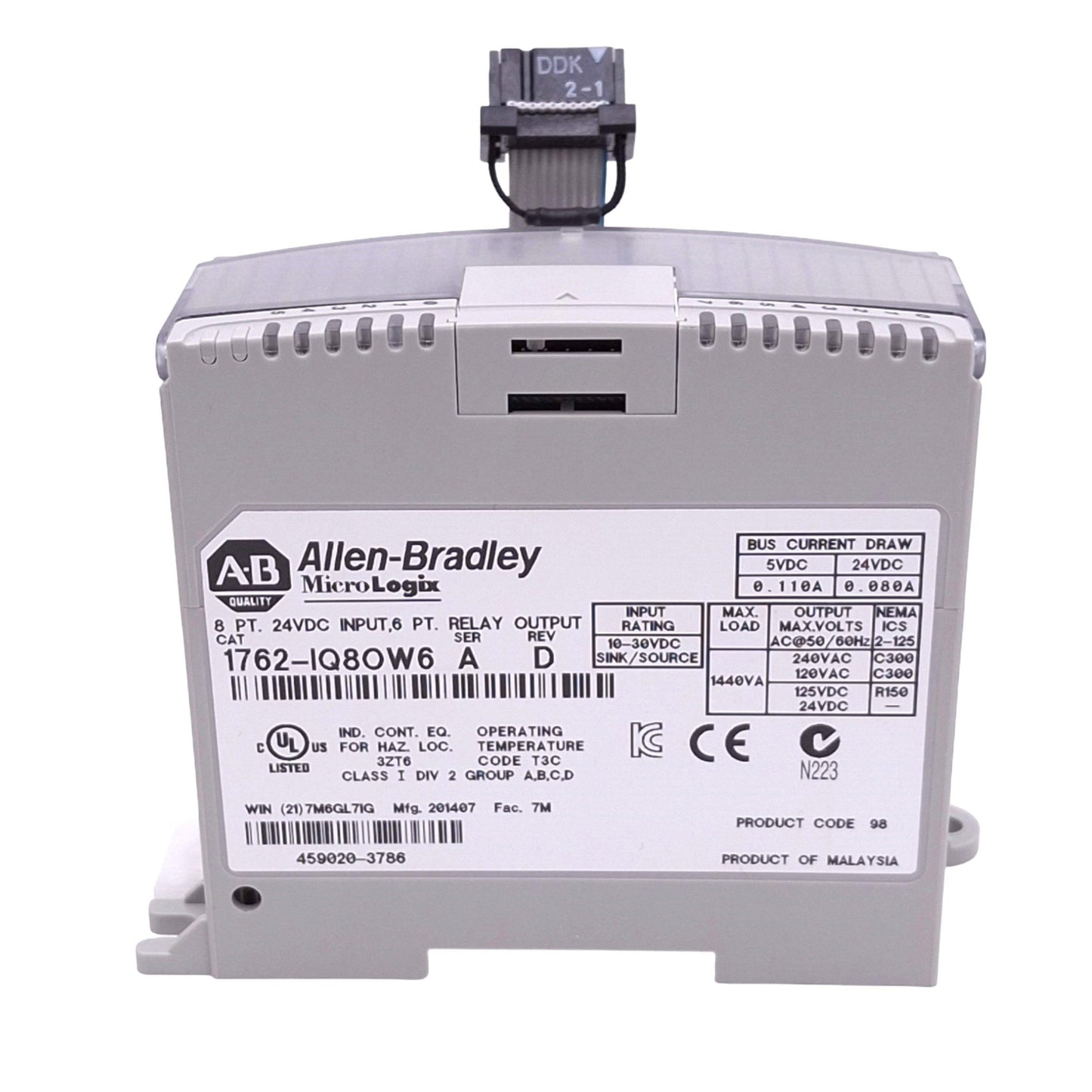 Used Allen Bradley 1762-IQ8OW6 MicroLogix I/O Module, 8 DC Input, 6 Relay Output