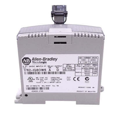 Used Allen Bradley 1762-IQ8OW6 MicroLogix I/O Module, 8 DC Input, 6 Relay Output