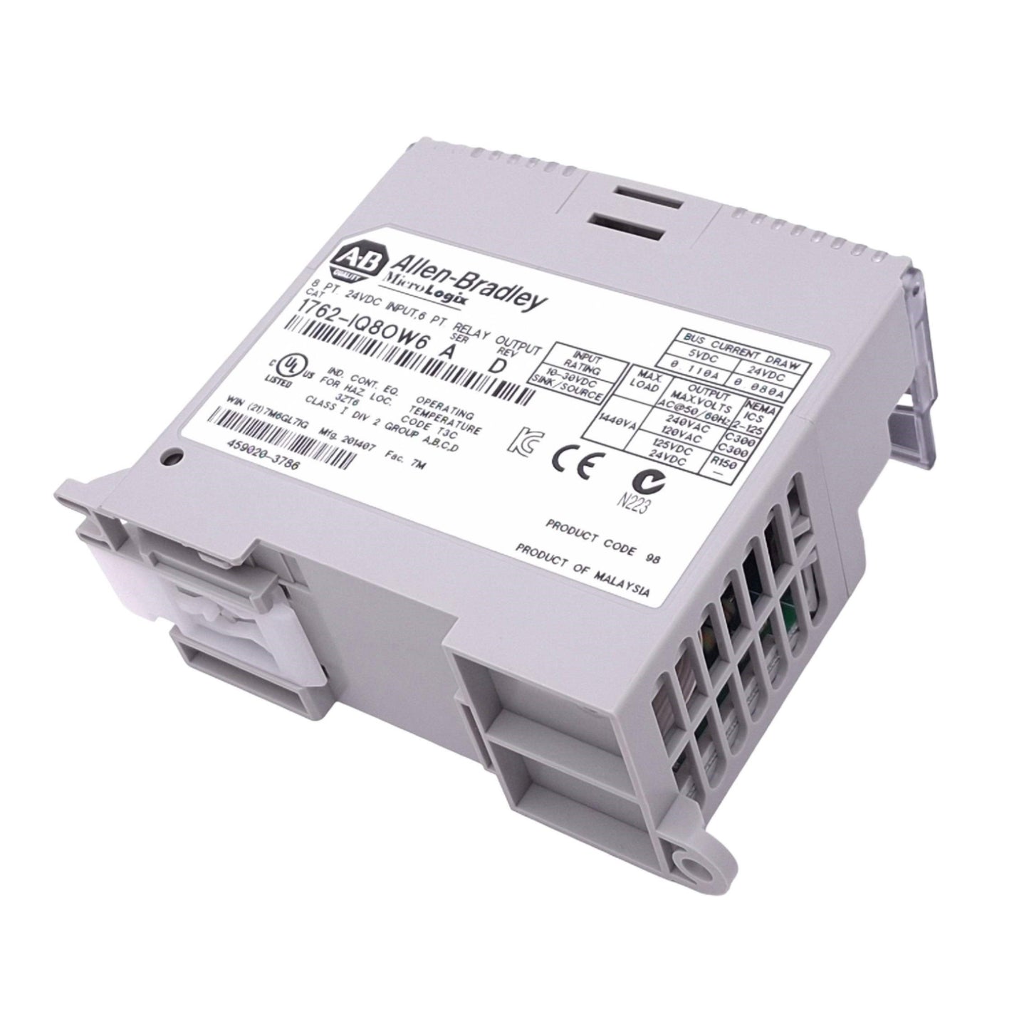 Used Allen Bradley 1762-IQ8OW6 MicroLogix I/O Module, 8 DC Input, 6 Relay Output