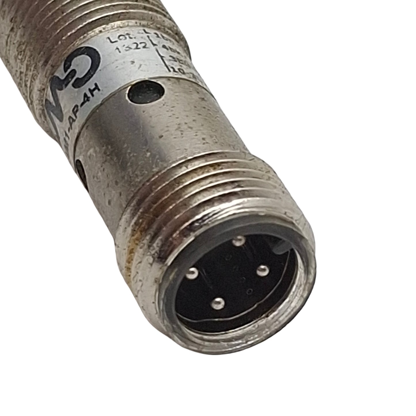 Used Micro Detectors AM1-AP-4H Proximity Sensor PNP NO, 8mm Range, 10-30VDC, 4Pin M12