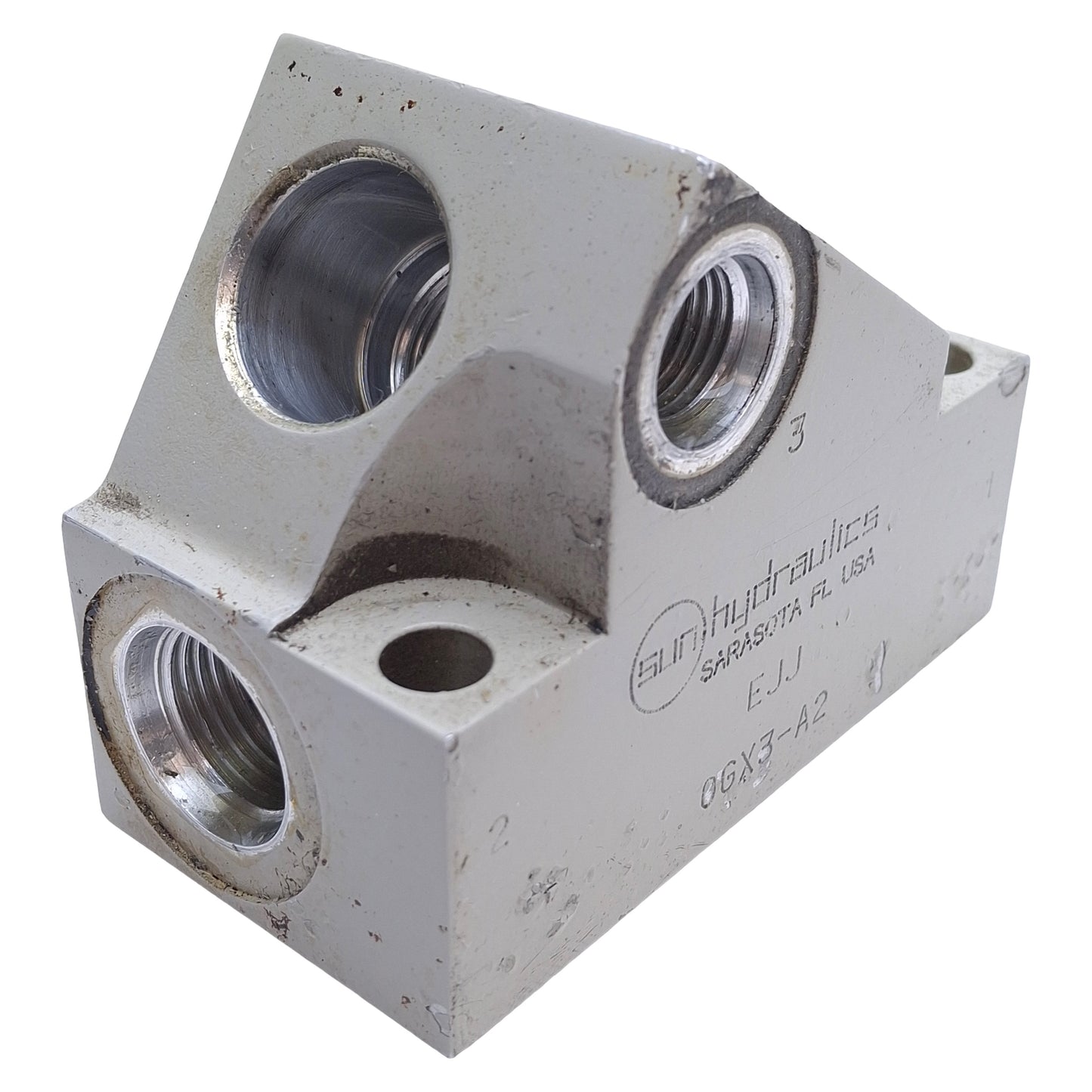 Used Sun Hydraulics EJJ Line Mount Manifold ø0.34" Hole, T-11A Cavity, SAE 8 Port