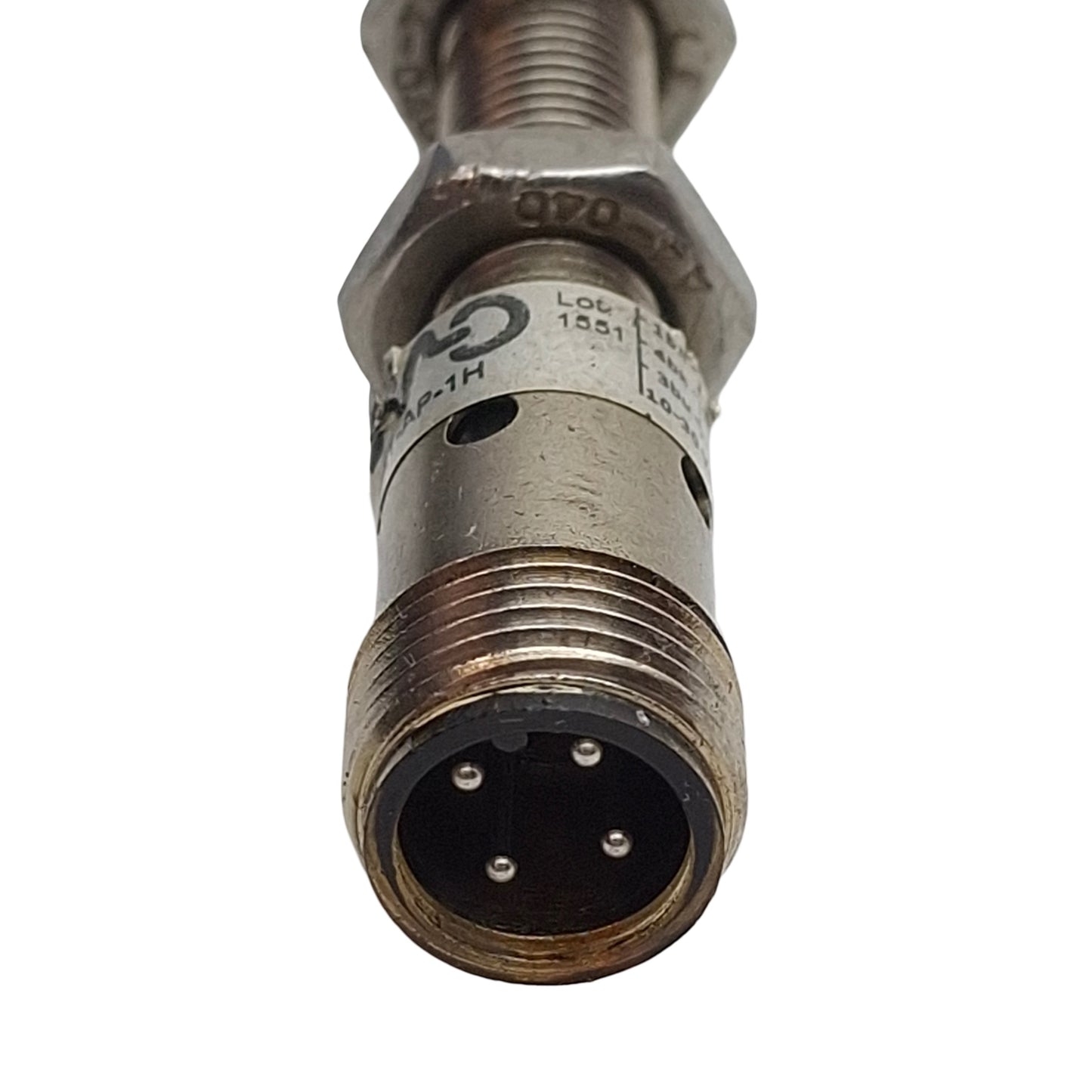 Used Micro Detectors AE1-AP-1H Proximity Sensor PNP NO, 1.5mm Range, 10-30VDC, 4P M12