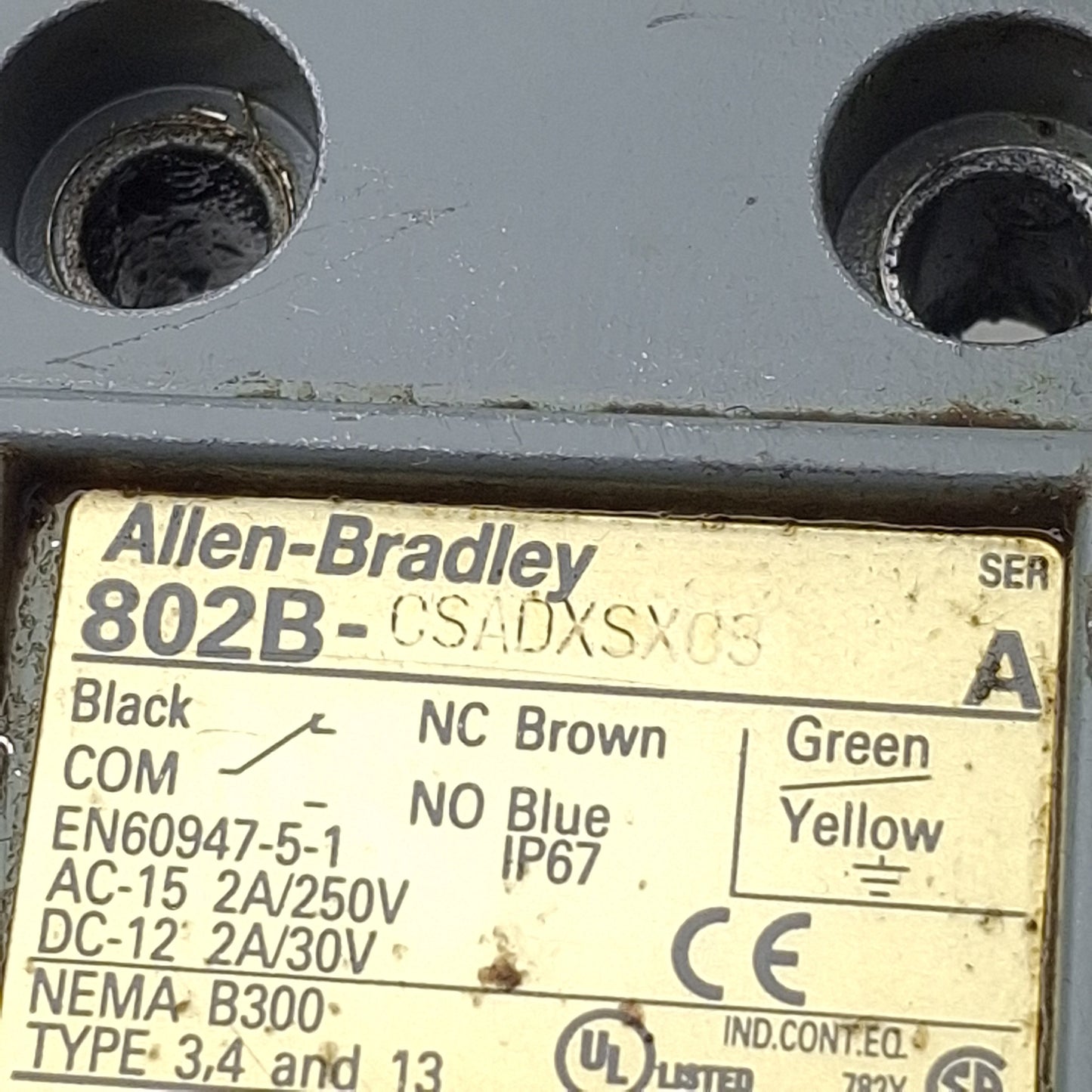Used Allen Bradley 802B-CSADXSXC3 Push Roller Limit Switch, 1NO 1NC, 2A 250VAC/30VDC