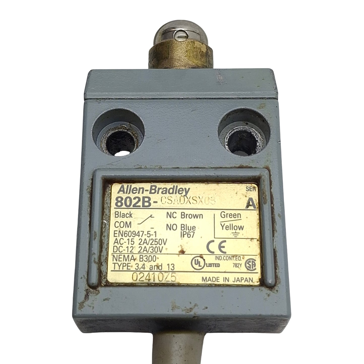 Used Allen Bradley 802B-CSADXSXC3 Push Roller Limit Switch, 1NO 1NC, 2A 250VAC/30VDC