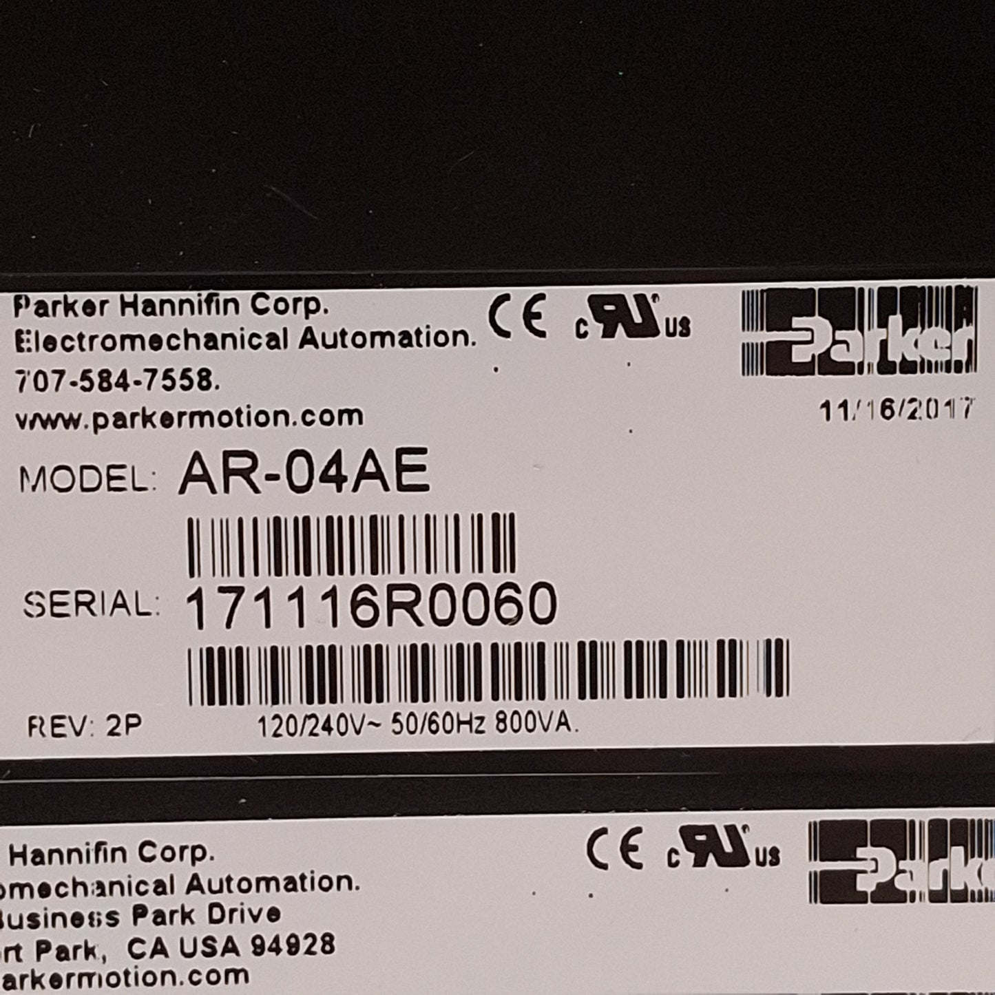 New – Open box Parker AR-04AE Aries Single Axis Servo Drive 400W, 120/240VAC In, 170/340VDC Out