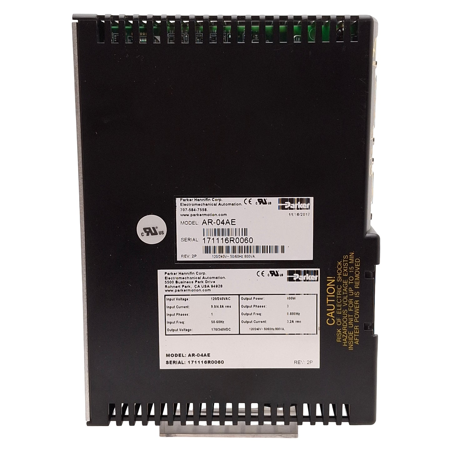 New – Open box Parker AR-04AE Aries Single Axis Servo Drive 400W, 120/240VAC In, 170/340VDC Out