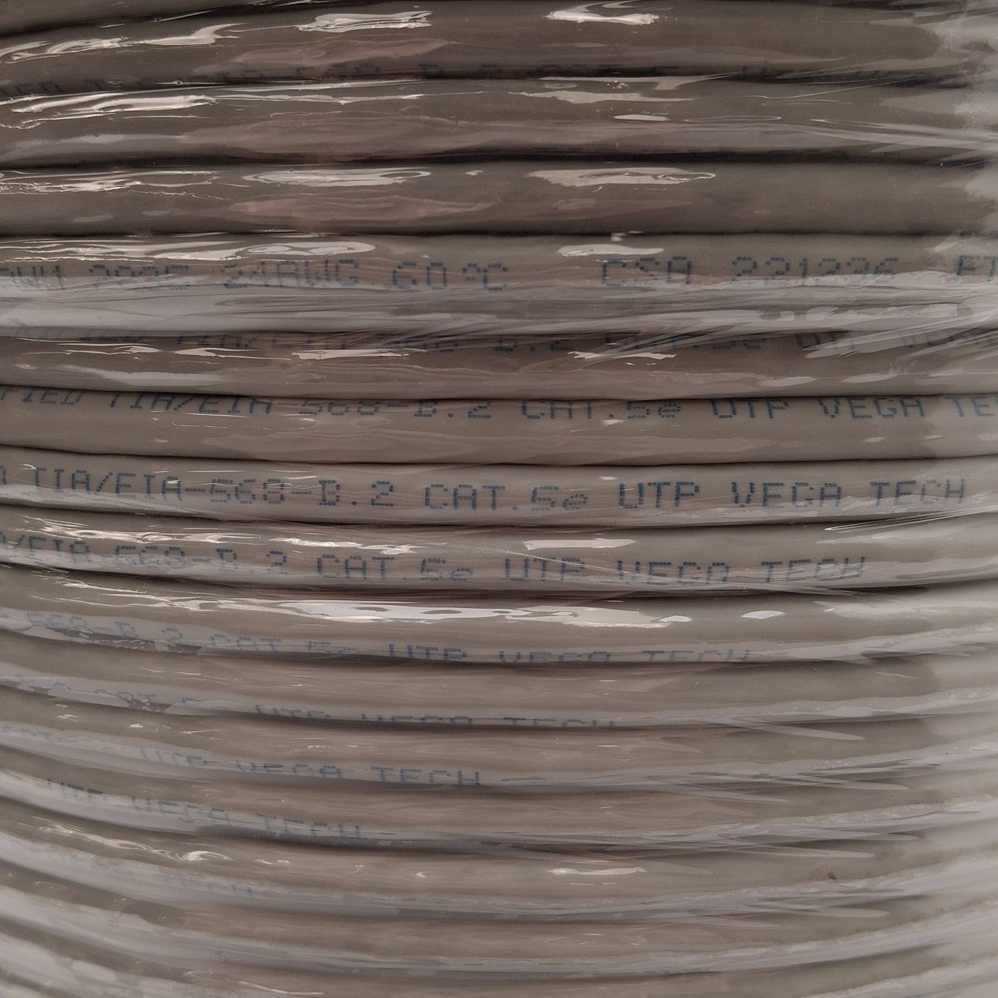 New Vega Tech Ethernet Cable, Cat.5e, TIA/EIA-569-B.2, E189529, AWM 2835, 500ft