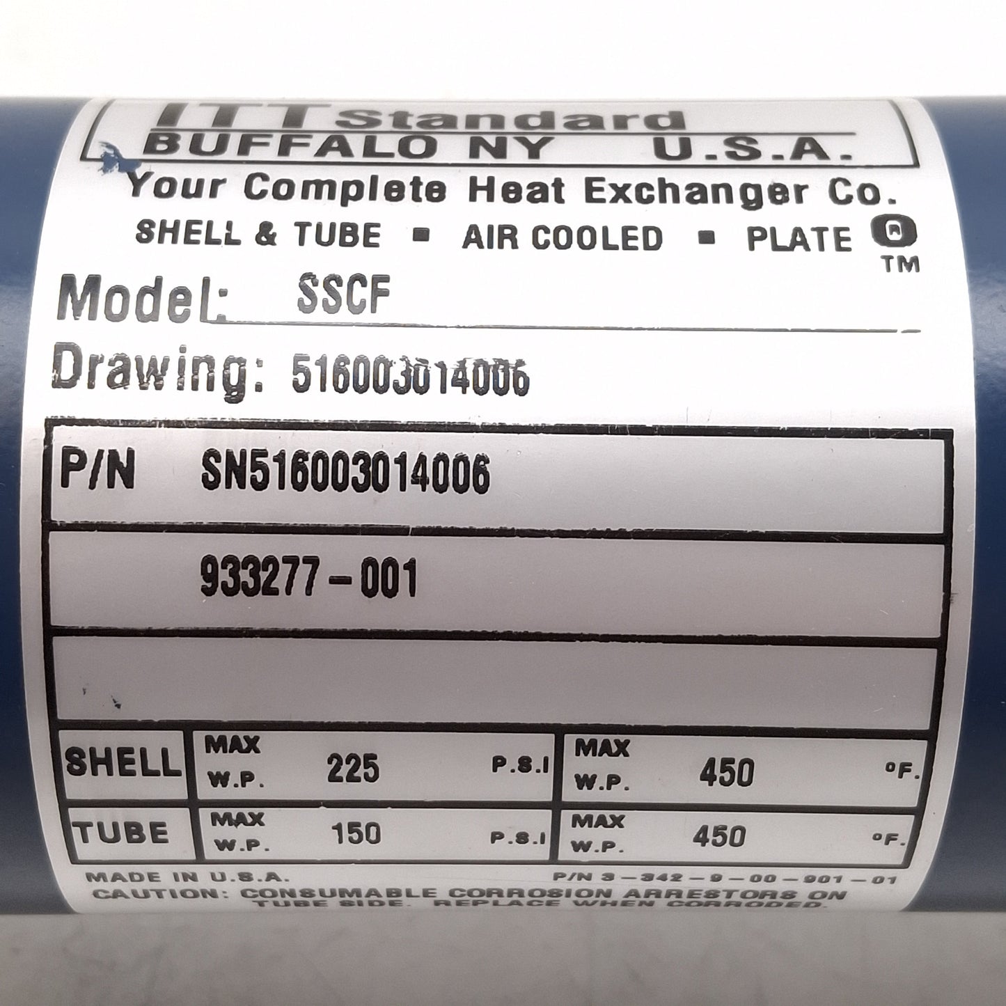 Used ITT Standard 5-160-03-014-006 Heat Exchanger, 12gpm, 150psig, 270,000 BtuH Water