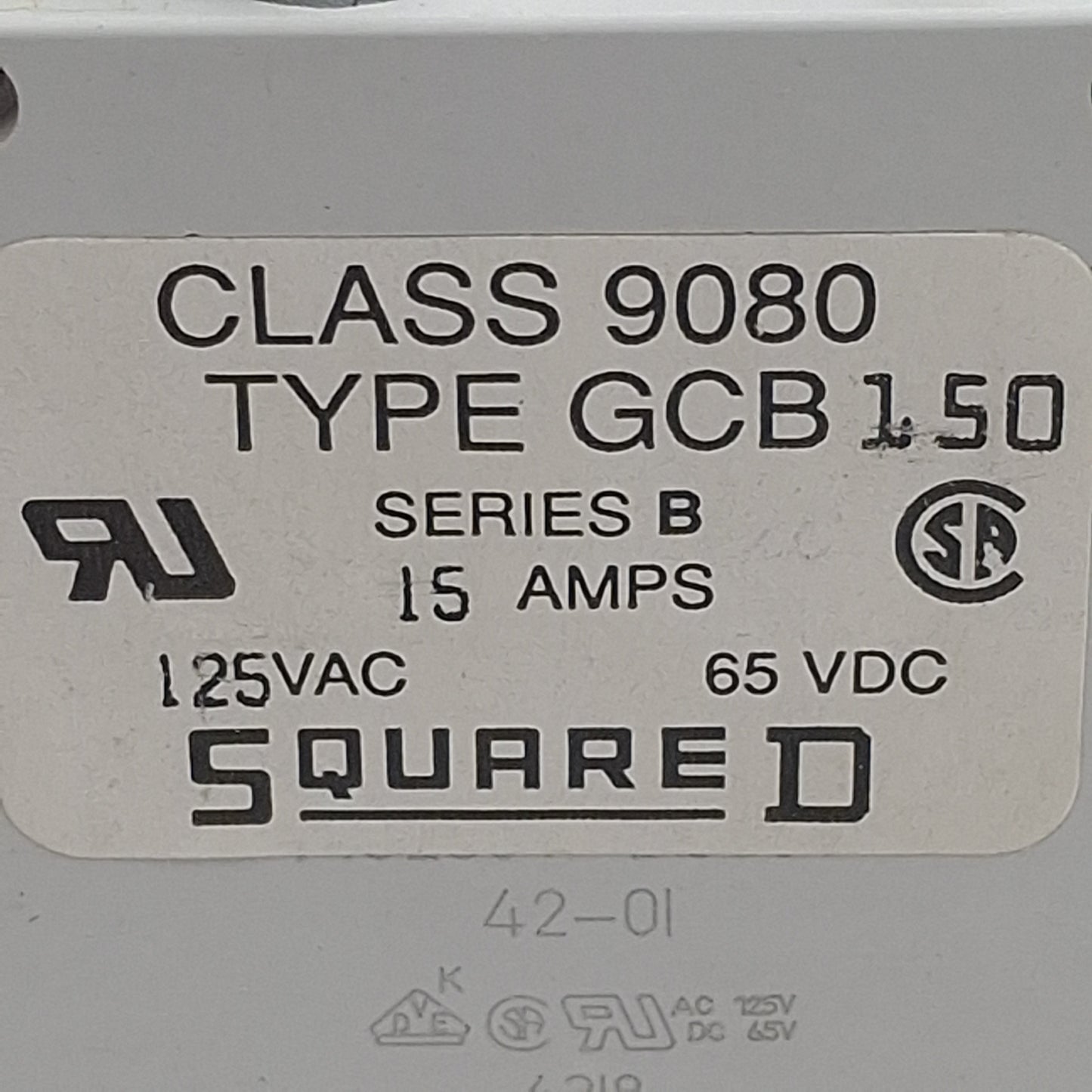 Used Square D 9080GCB150 Circuit Protector, 1-Pole, 15A, 125VAC/65VDC, DIN Rail