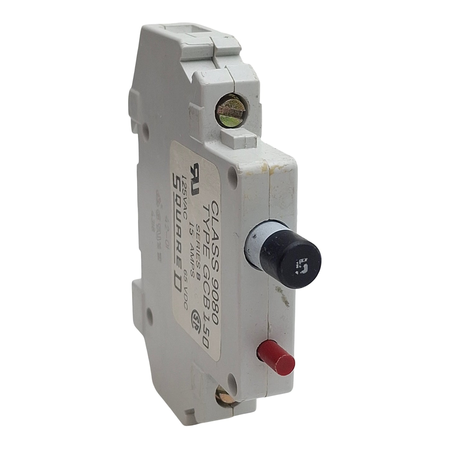 Used Square D 9080GCB150 Circuit Protector, 1-Pole, 15A, 125VAC/65VDC, DIN Rail