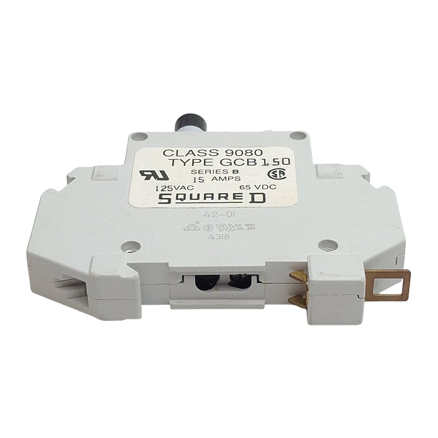 Used Square D 9080GCB150 Circuit Protector, 1-Pole, 15A, 125VAC/65VDC, DIN Rail