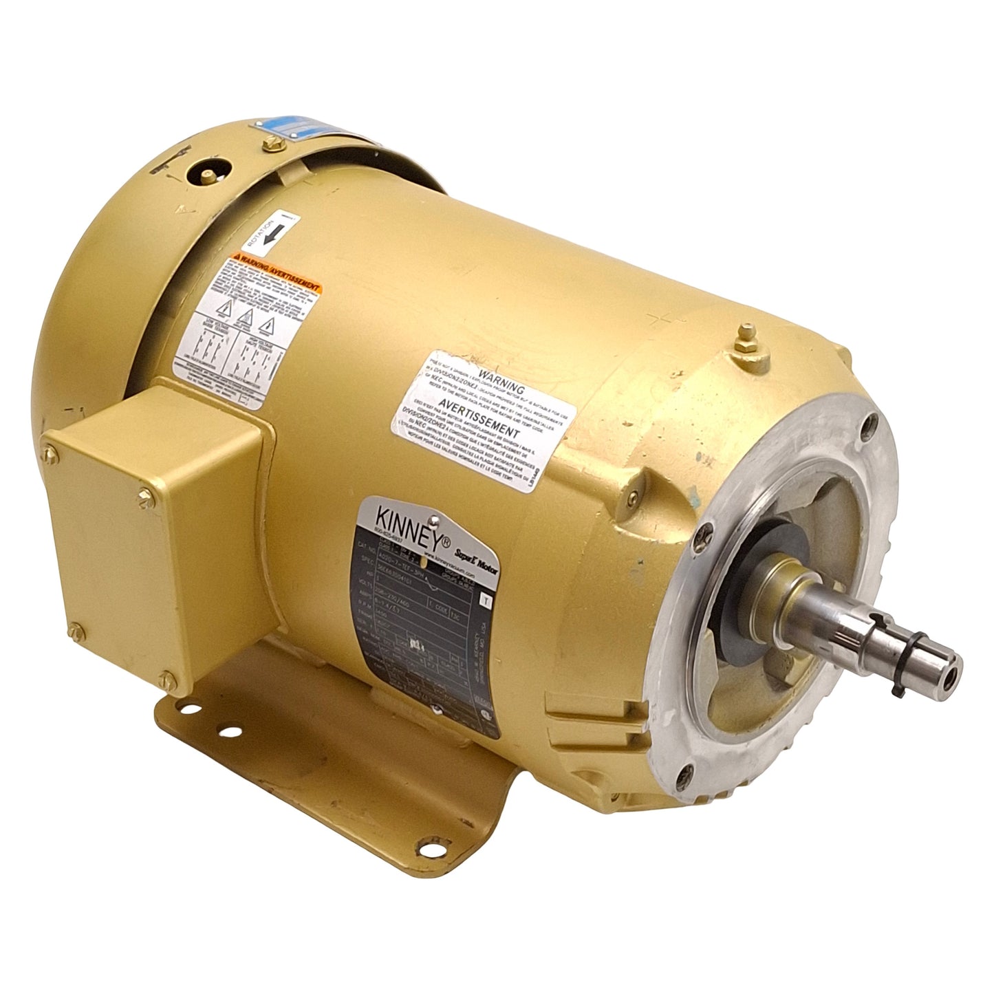 Used Kinney 36E663S041G1 Super-E Motor, 3HP, 3Ø 208-230/460VAC, 3450rpm, 182CZ Frame