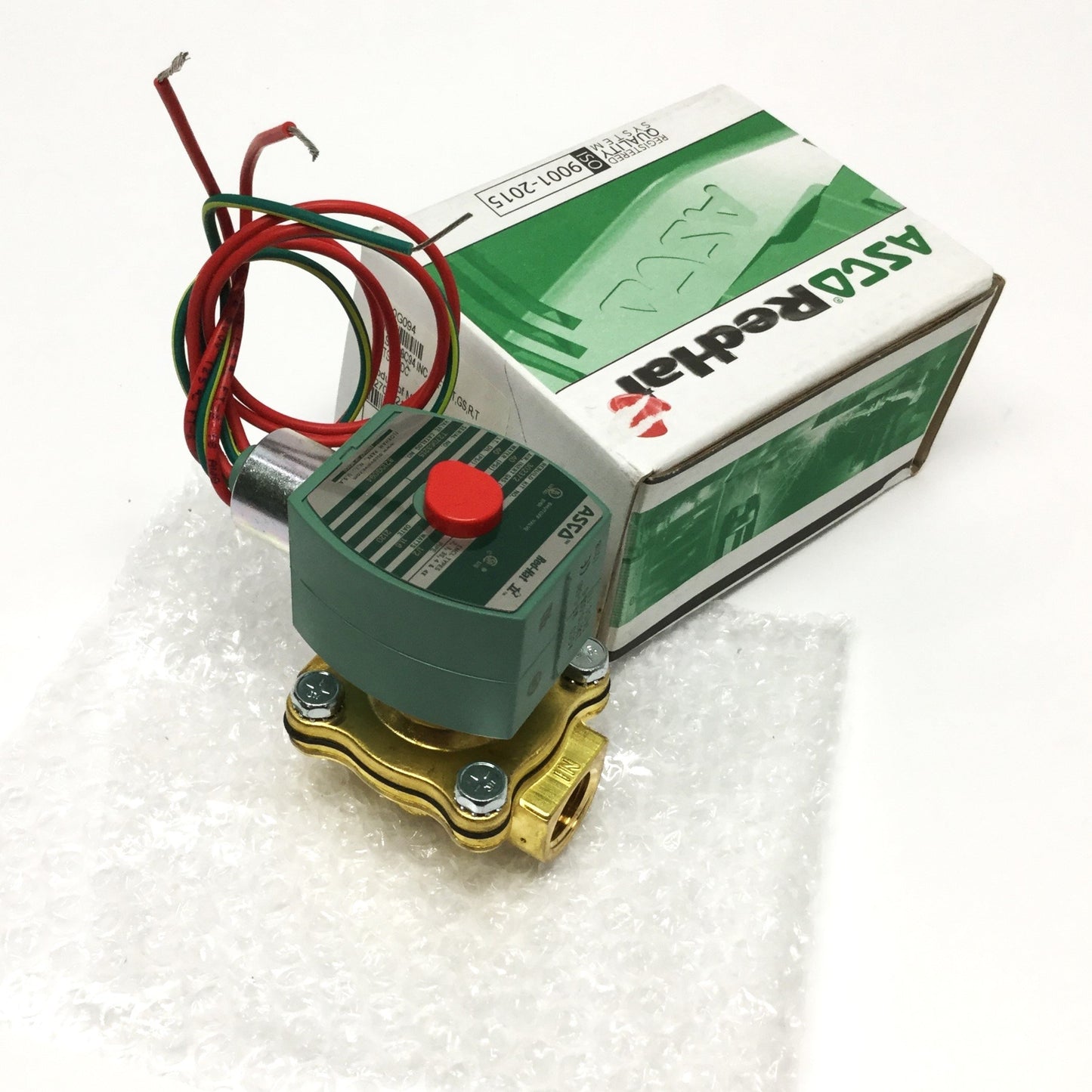 New – Open box ASCO 8210G094 RedHat Brass 2-Way Shutoff Air/Water Valve 24VDC, 1/2" NPT, 40psi