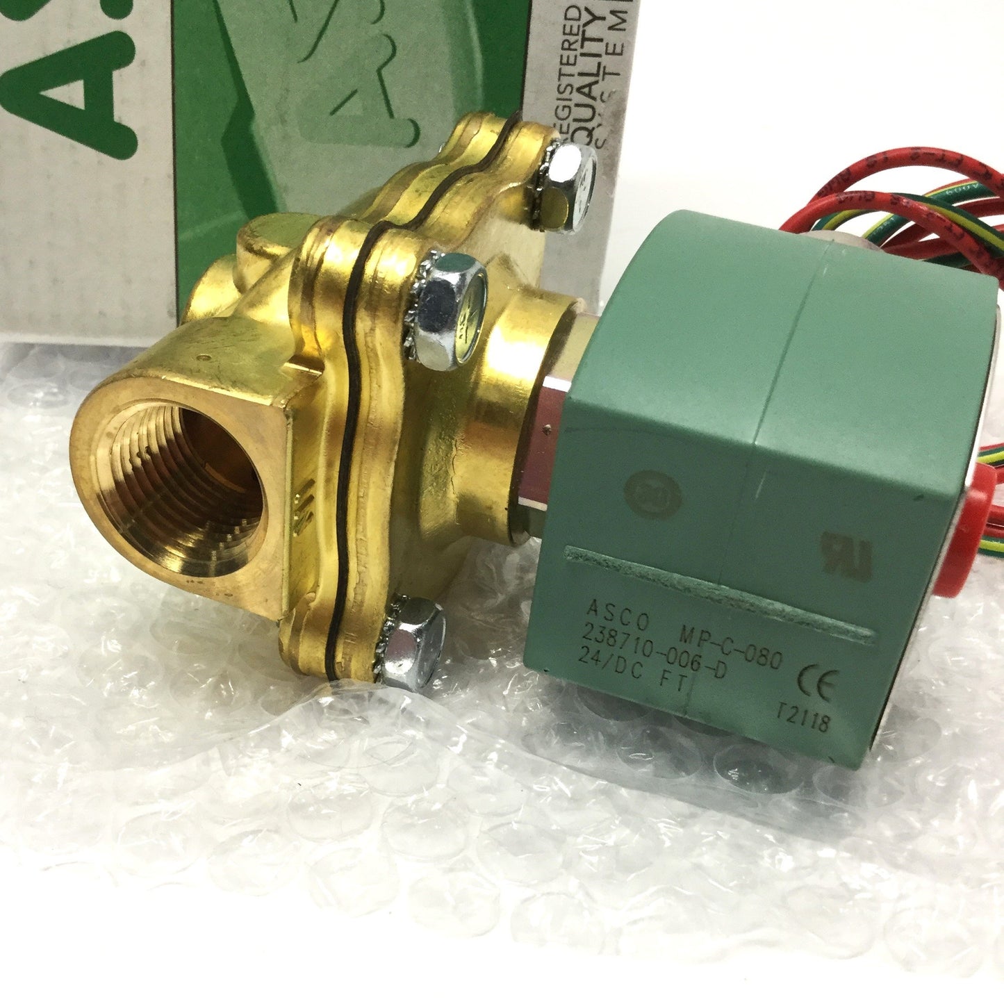 New – Open box ASCO 8210G094 RedHat Brass 2-Way Shutoff Air/Water Valve 24VDC, 1/2" NPT, 40psi
