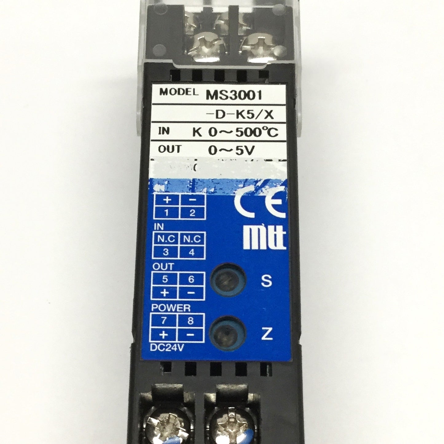 Used MTT MS3001-D-K5/X Temperature Transmitter, 24VDC, Type K 0-500°C, 0-5VDC Out