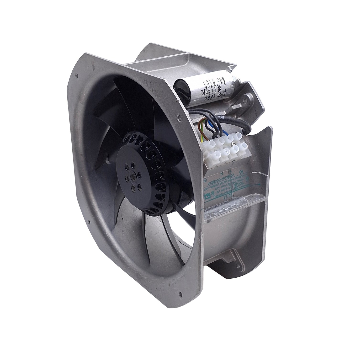 Used EBM Papst W2E200-HH38-01 Tubeaxial Fan, 230VAC, 225mm x 225mm x 80mm, 607 CFM