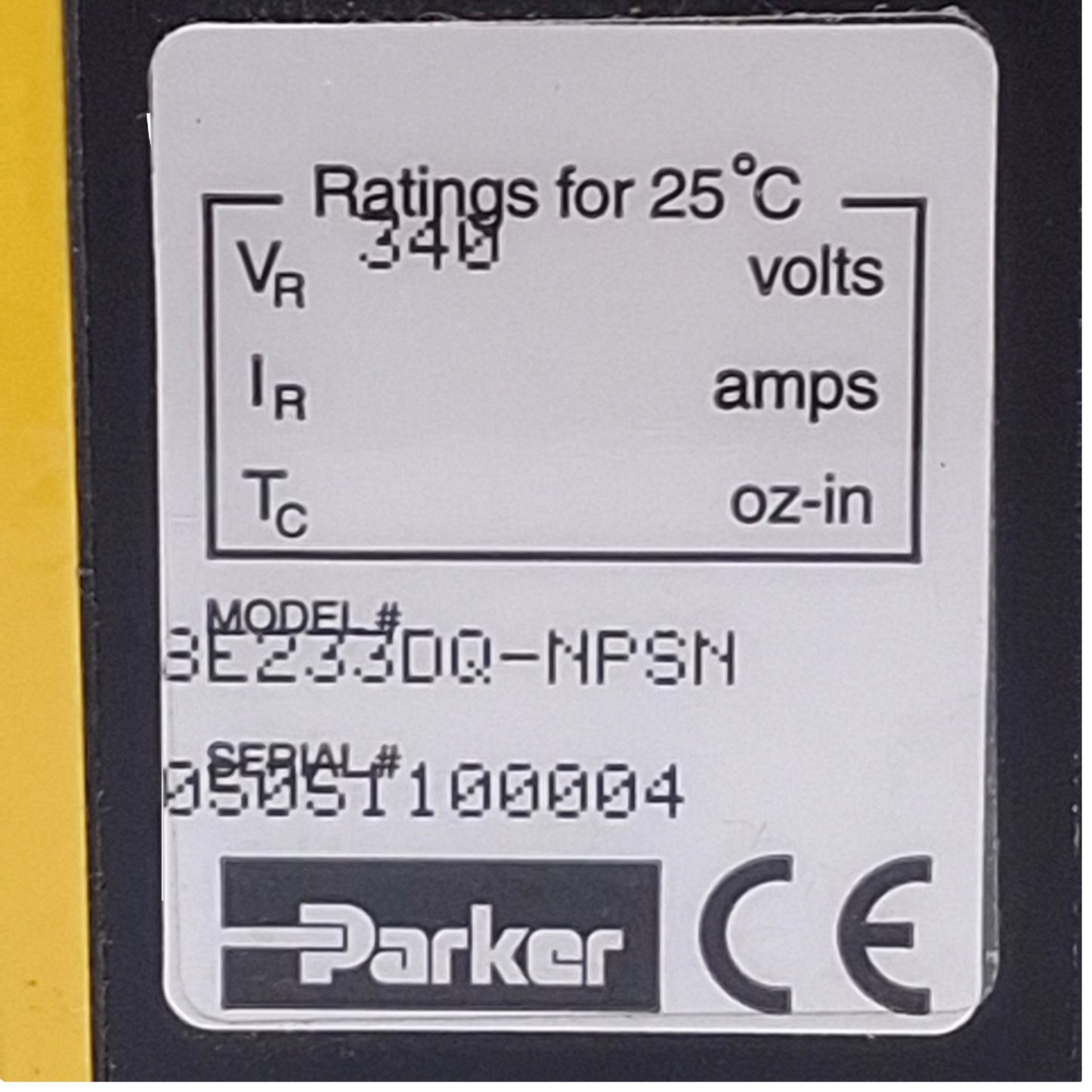 Used Parker BE233DQ-NPSN Compumotor Brushless Servo Motor 340V w/ Smart Encoder