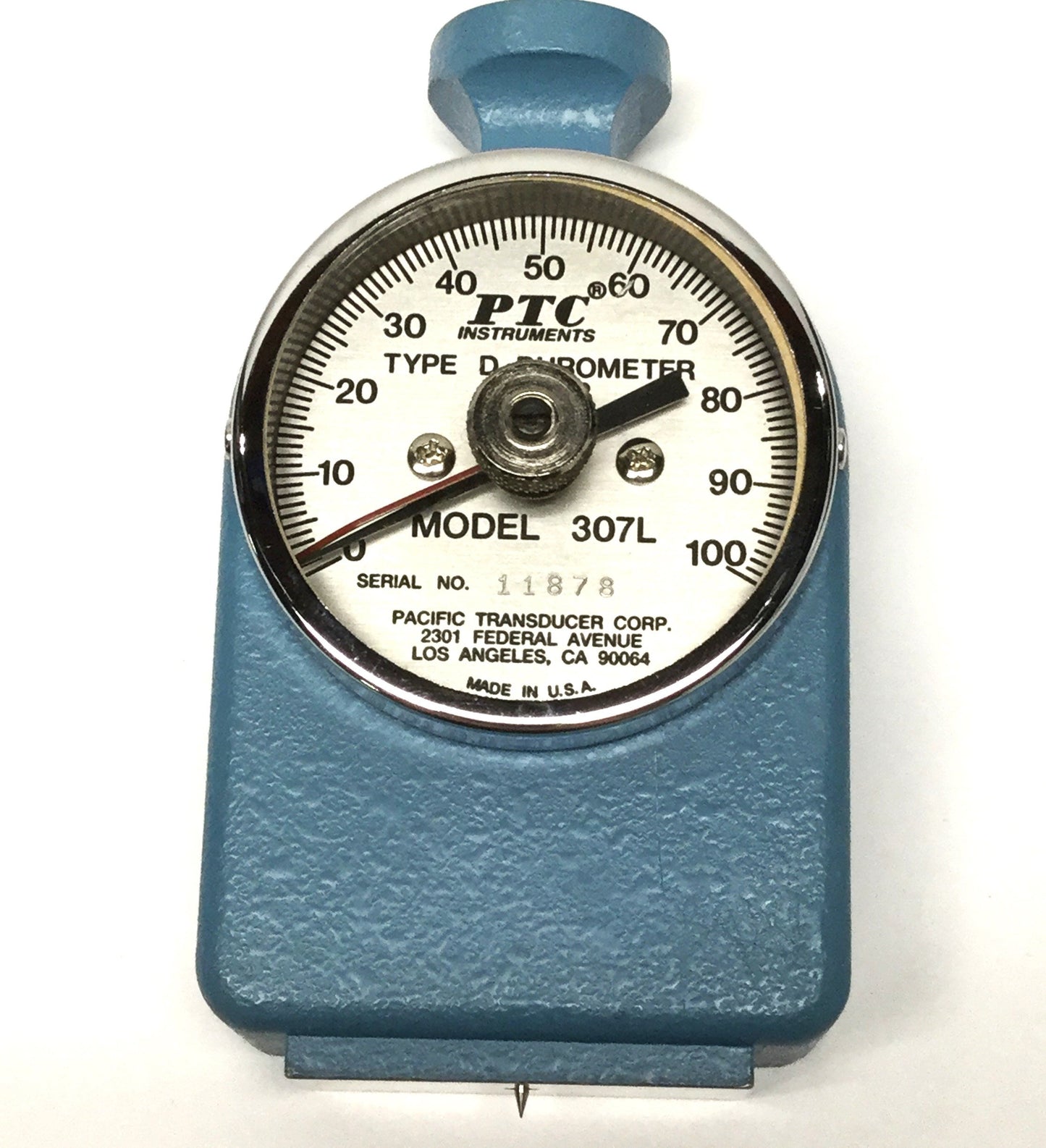 Used PTC Model 307L ASTM Type D Analog Plastics Durometer 0-100 w/Test Block & Case