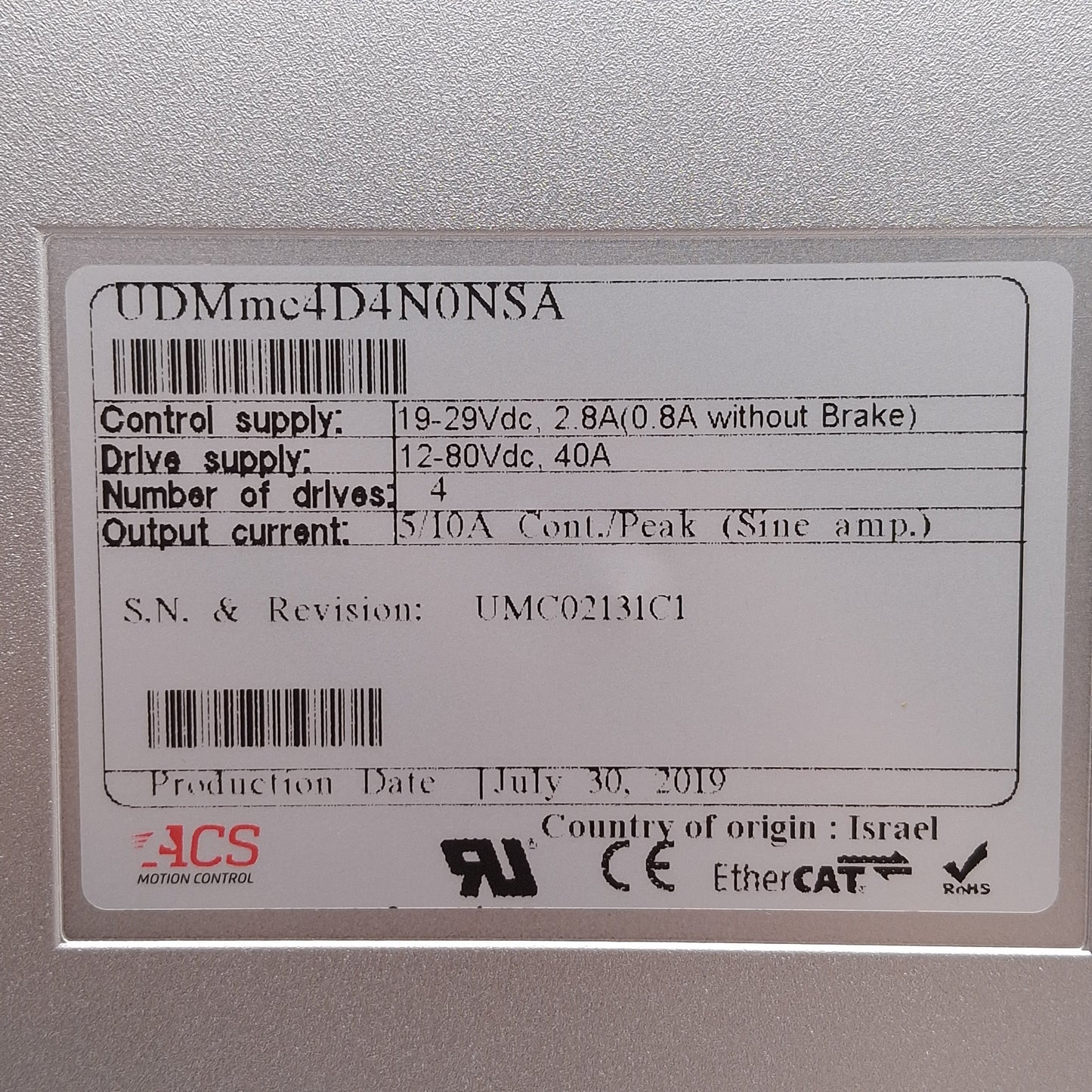 Used ACS UDMmc4DN0NSA Universal Drive Module, 4-Axis, 12-80VDC Supply, 24VDC Control