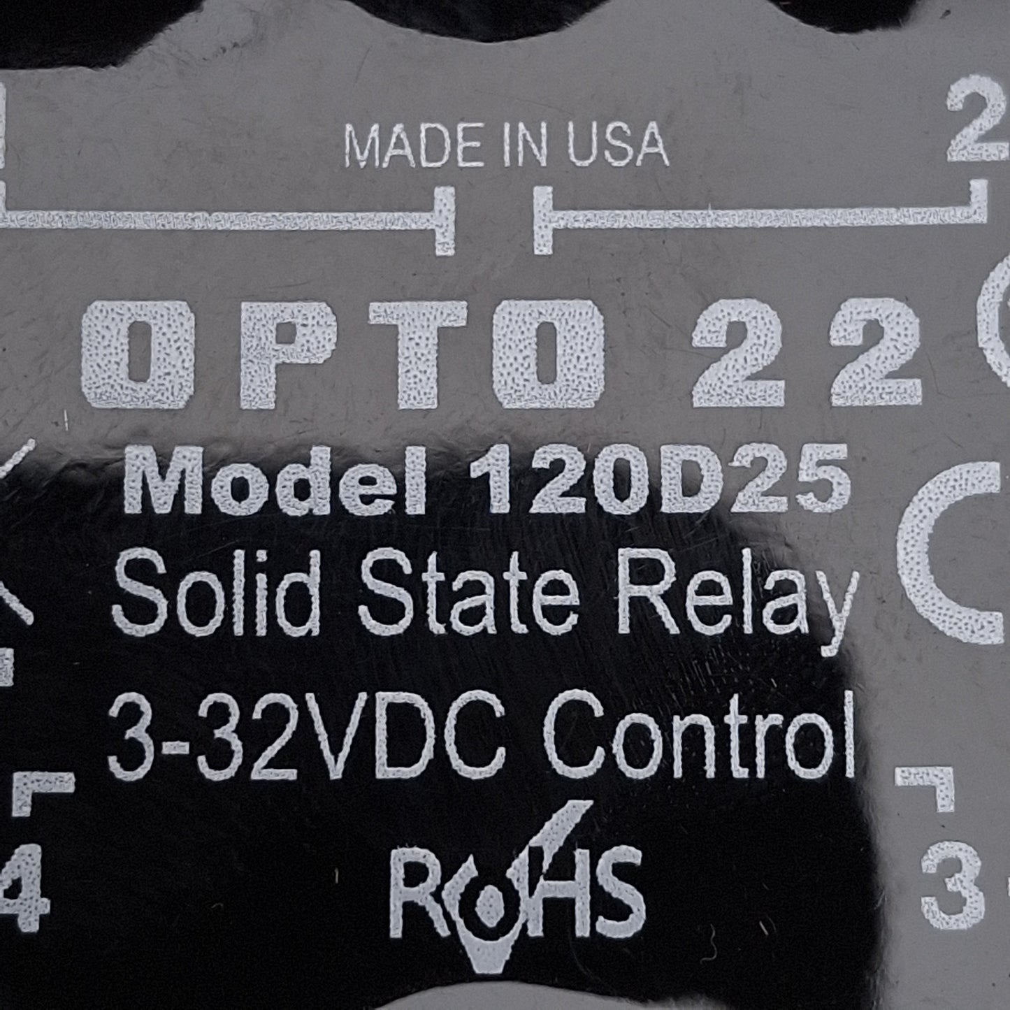Used Opto 22 120D25 Solid State Relay, SPST-NO, 120VAC 10A Line, 3-32VDC Control