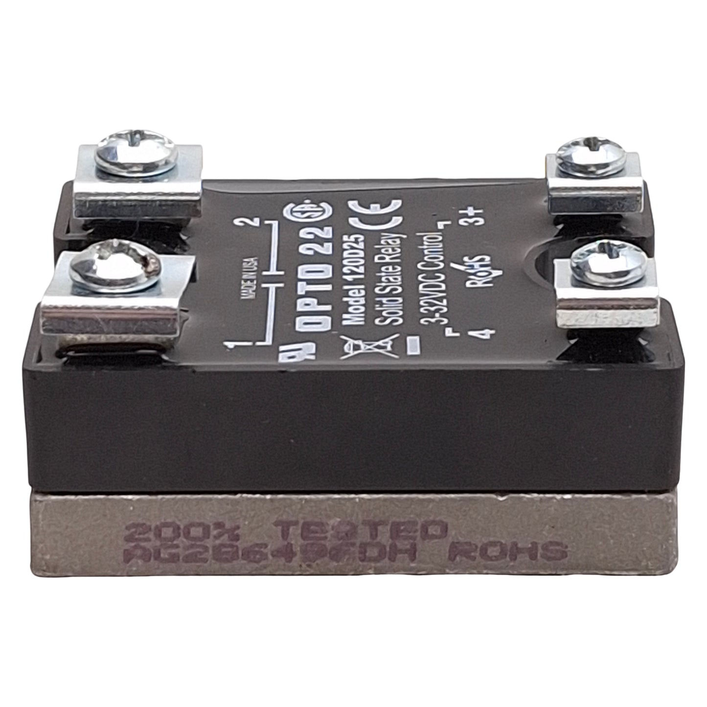 Used Opto 22 120D25 Solid State Relay, SPST-NO, 120VAC 10A Line, 3-32VDC Control