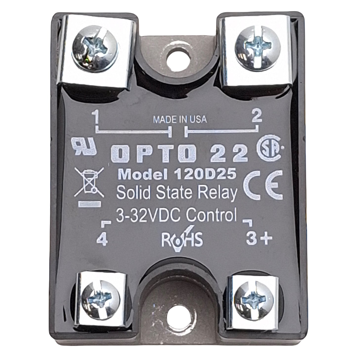 Used Opto 22 120D25 Solid State Relay, SPST-NO, 120VAC 10A Line, 3-32VDC Control