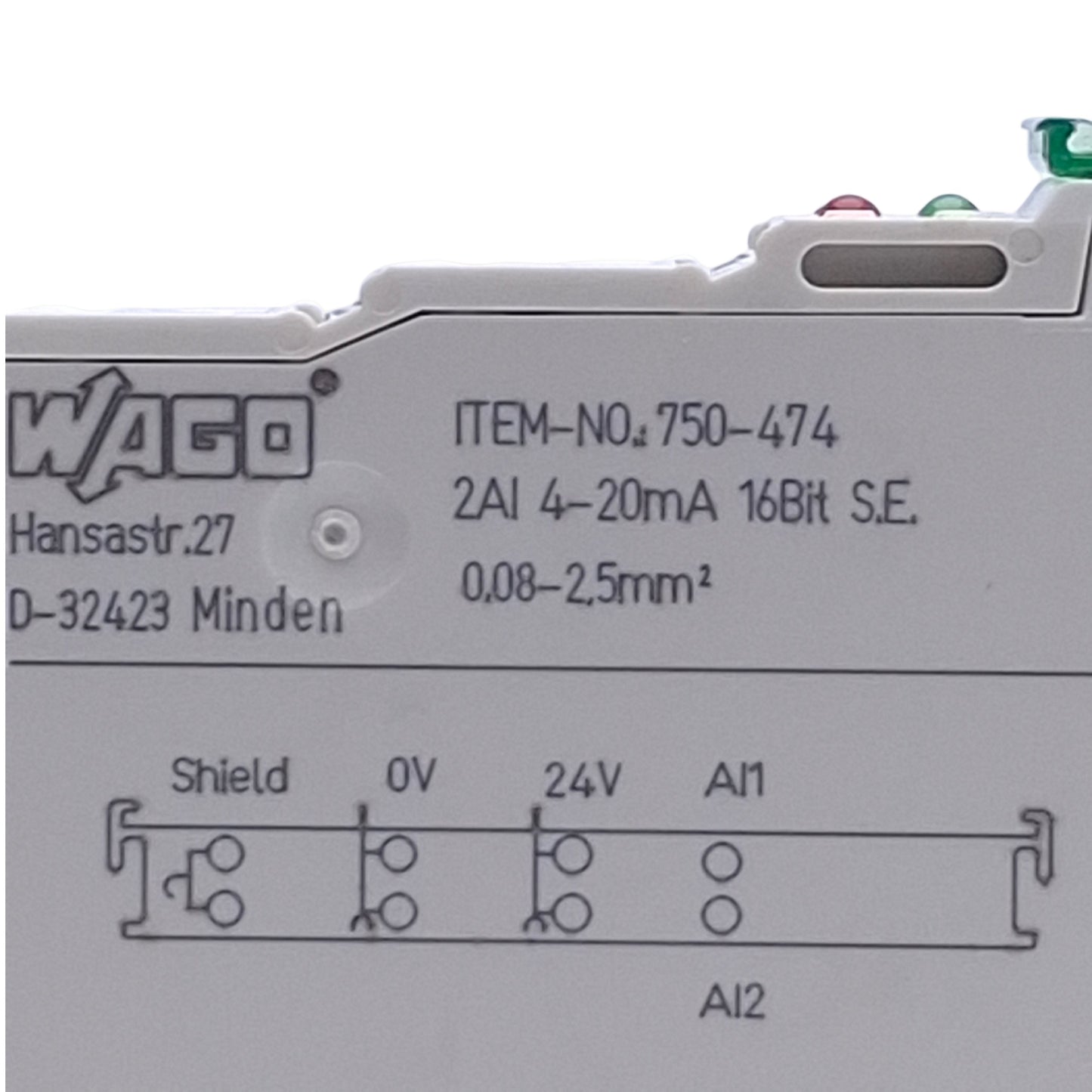 Used Wago 750-474 Analog Input Module, 2-Channel 16-Bit, Supply: 24V, Signal: 4-20mA