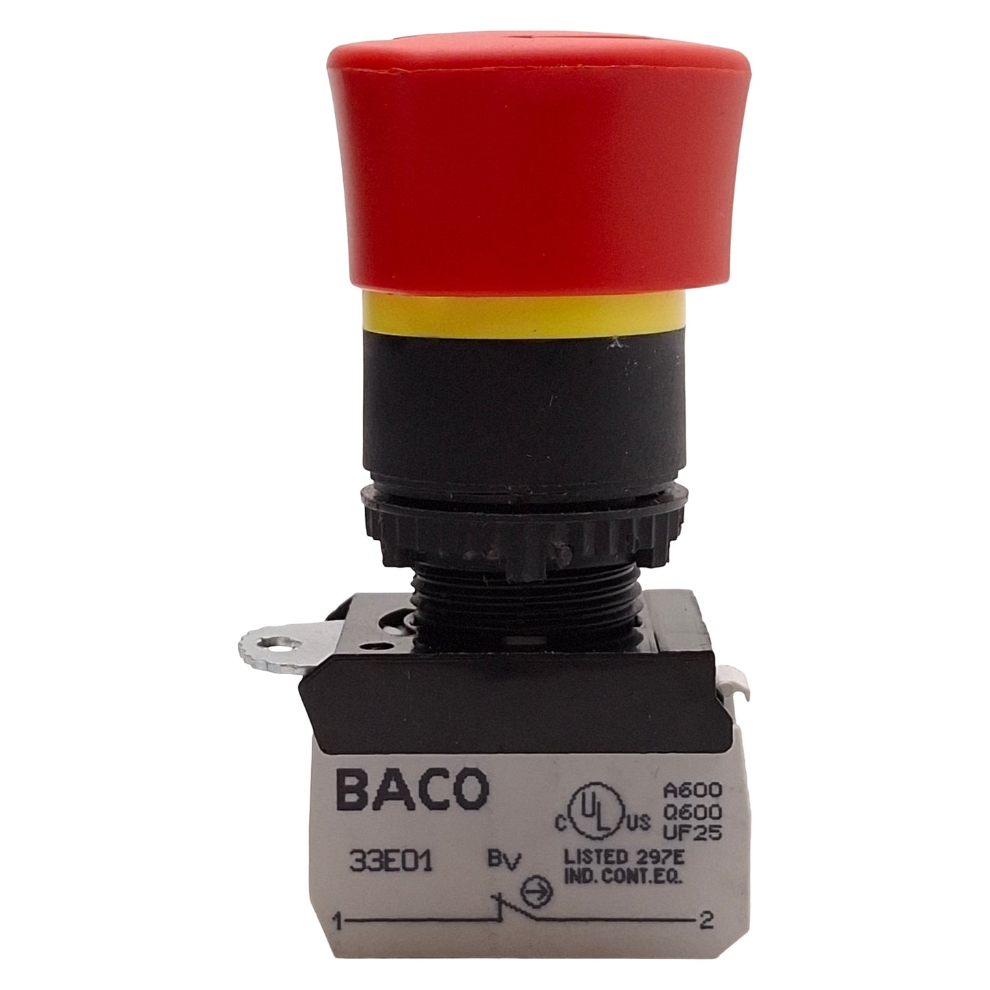 Used Baco L22ER01-3E01 Red Push-Turn E-Stop Pushbutton, ø22mm, 1NC, 10A 690VAC