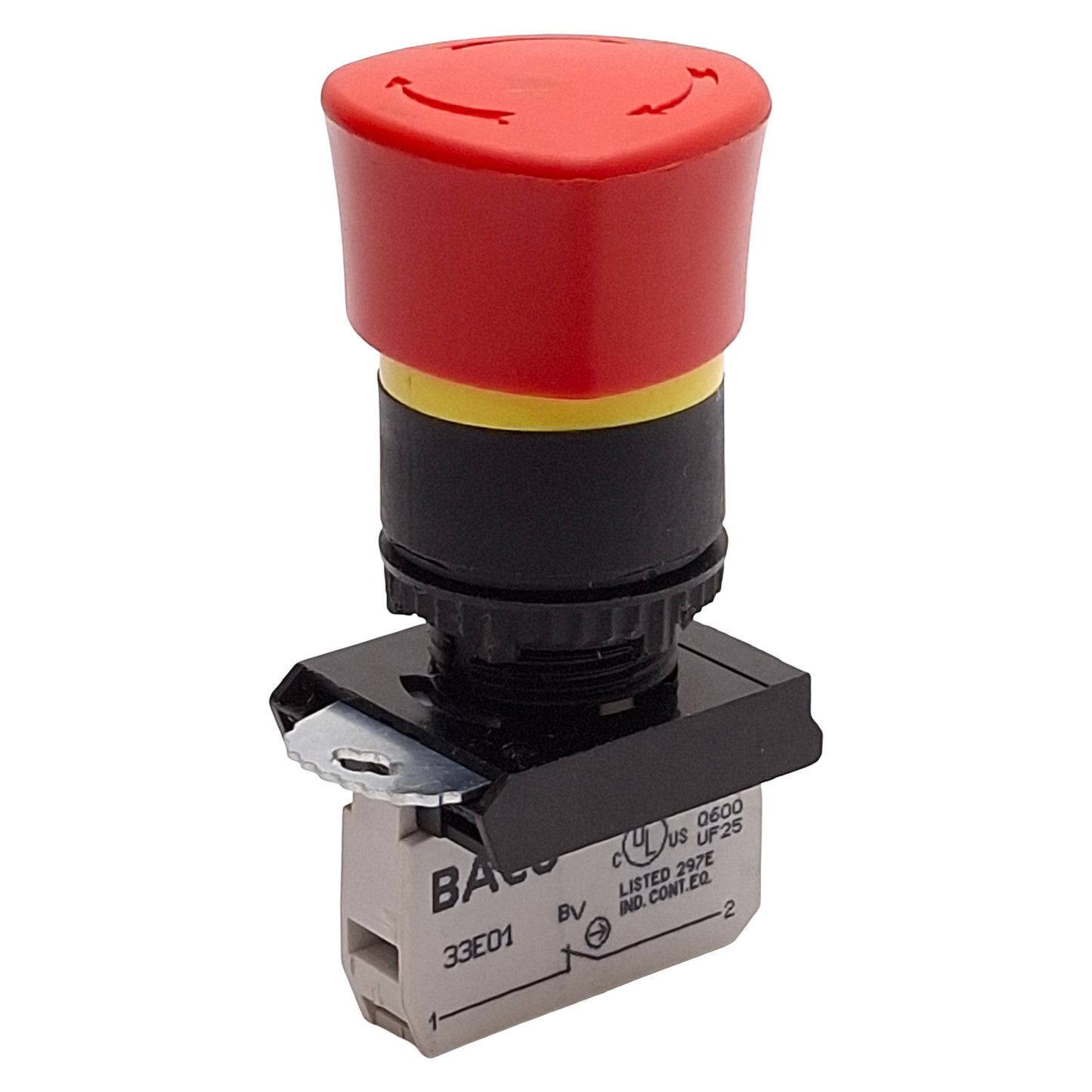 Used Baco L22ER01-3E01 Red Push-Turn E-Stop Pushbutton, ø22mm, 1NC, 10A 690VAC
